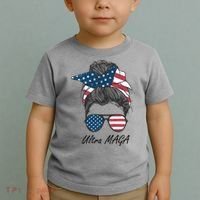 Ultra MAGA Messy Bun Parody Trump 2024 Anti Biden Toddler T-Shirt thumb 2