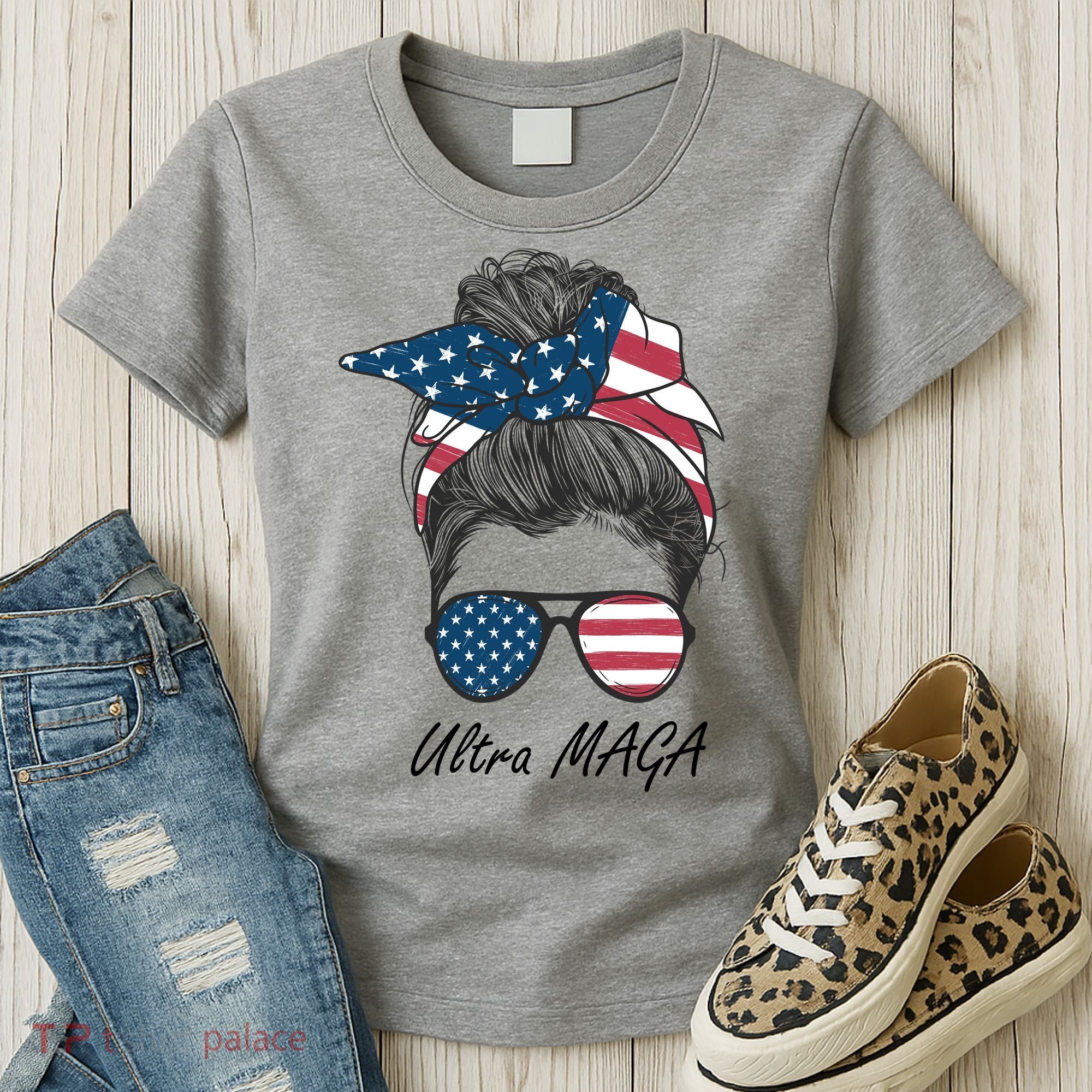 Ultra MAGA Messy Bun Parody Trump 2024 Anti Biden Women's T-Shirt