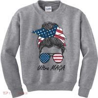 Ultra MAGA Messy Bun Parody Trump 2024 Anti Biden Kids Sweatshirt thumb 0
