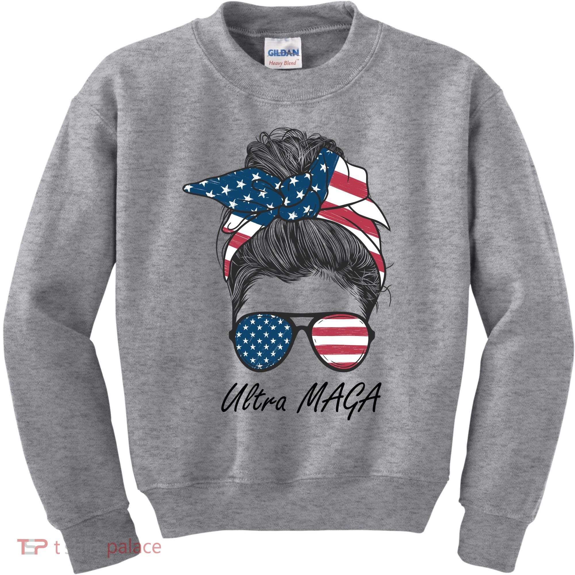 Ultra MAGA Messy Bun Parody Trump 2024 Anti Biden Kids Sweatshirt