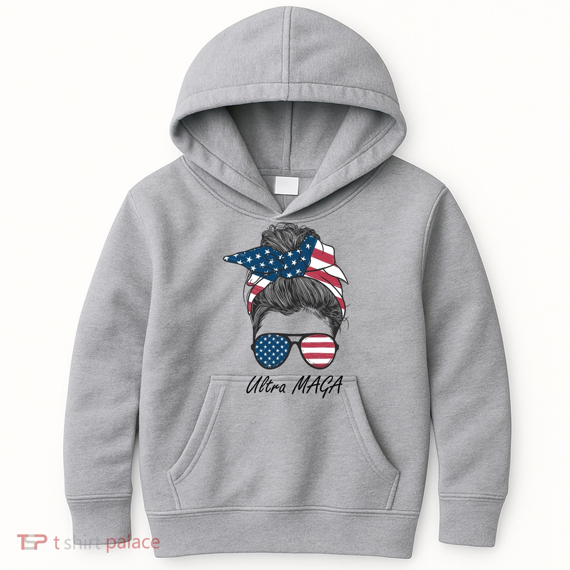Ultra MAGA Messy Bun Parody Trump 2024 Anti Biden Kids Hoodie