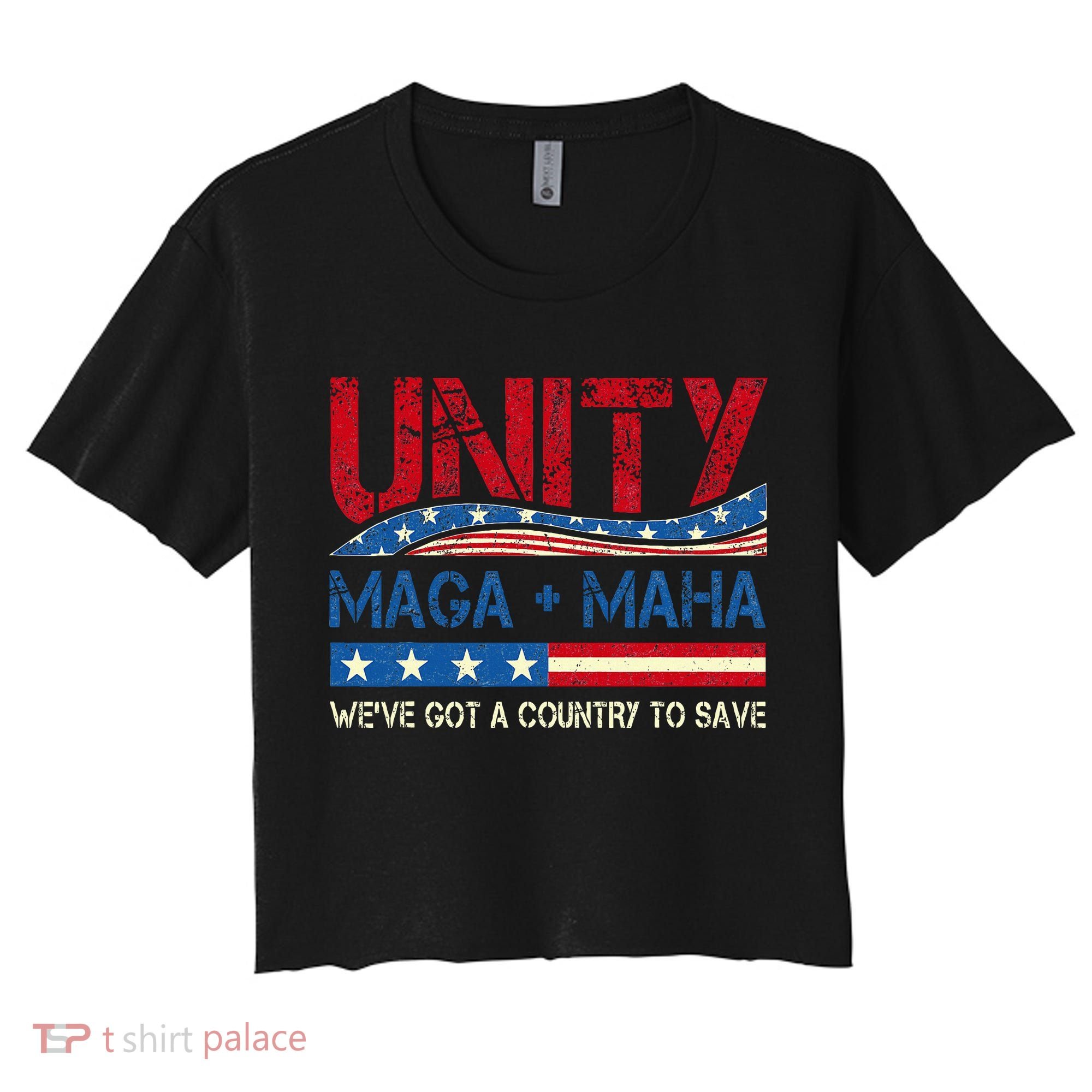 Unity Maga Maha WeVe Got A Country To Save American Flag Women's Crop Top Tee