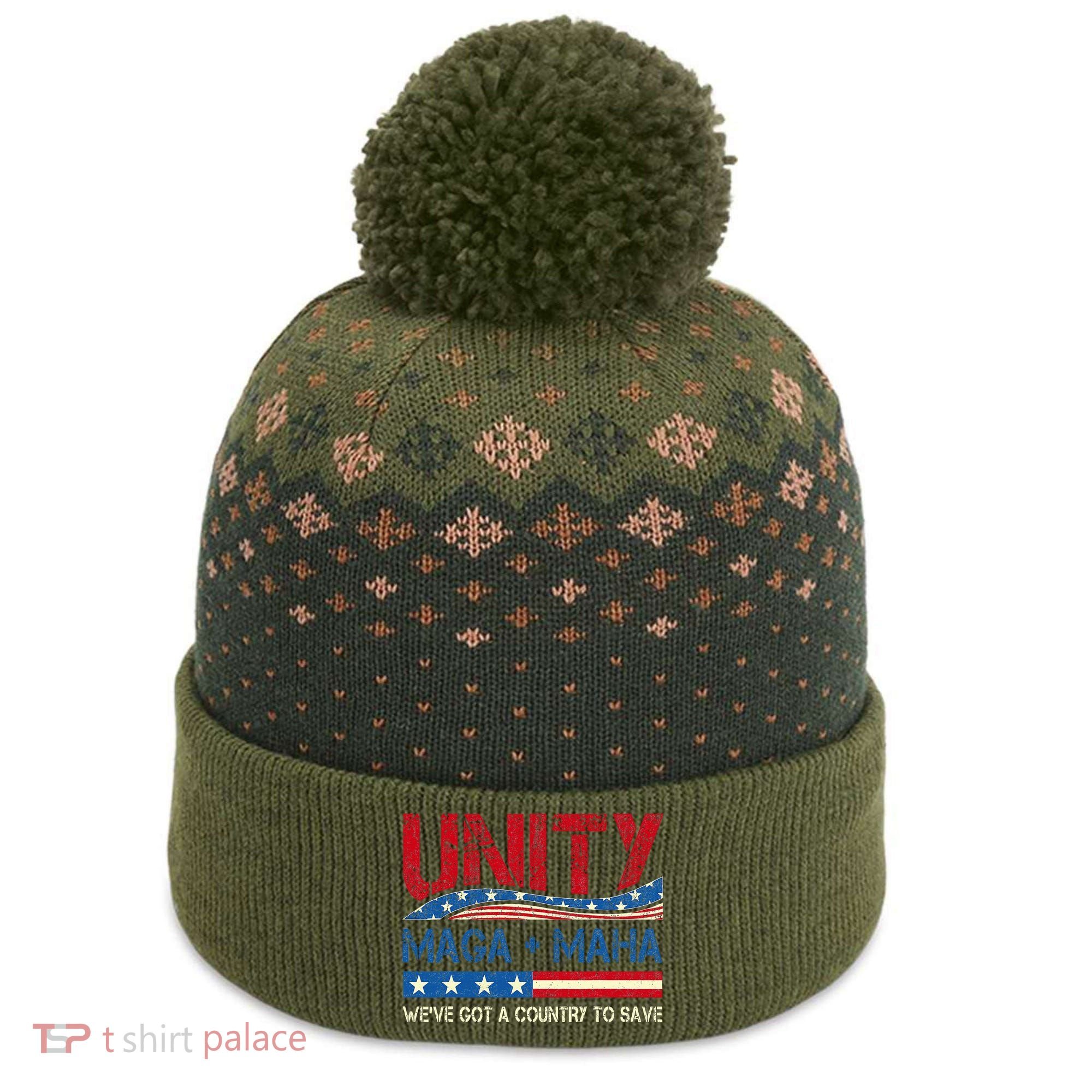Unity Maga Maha WeVe Got A Country To Save American Flag The Baniff Cuffed Pom Beanie