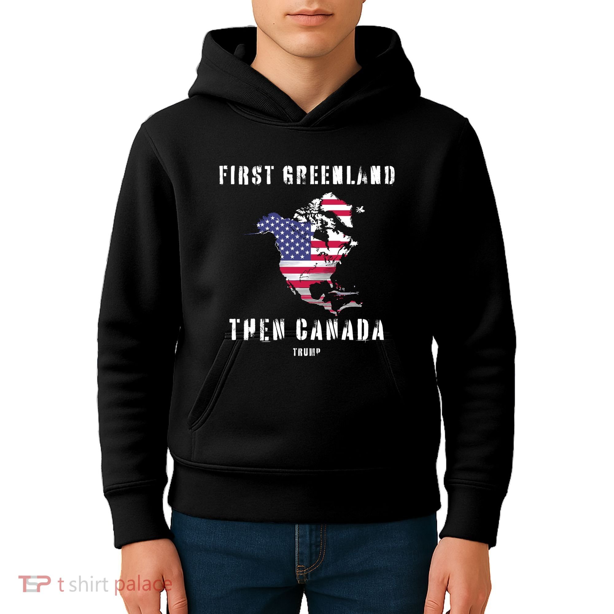 Updated Map Of America Canada And Greenland Trump Kids Hoodie