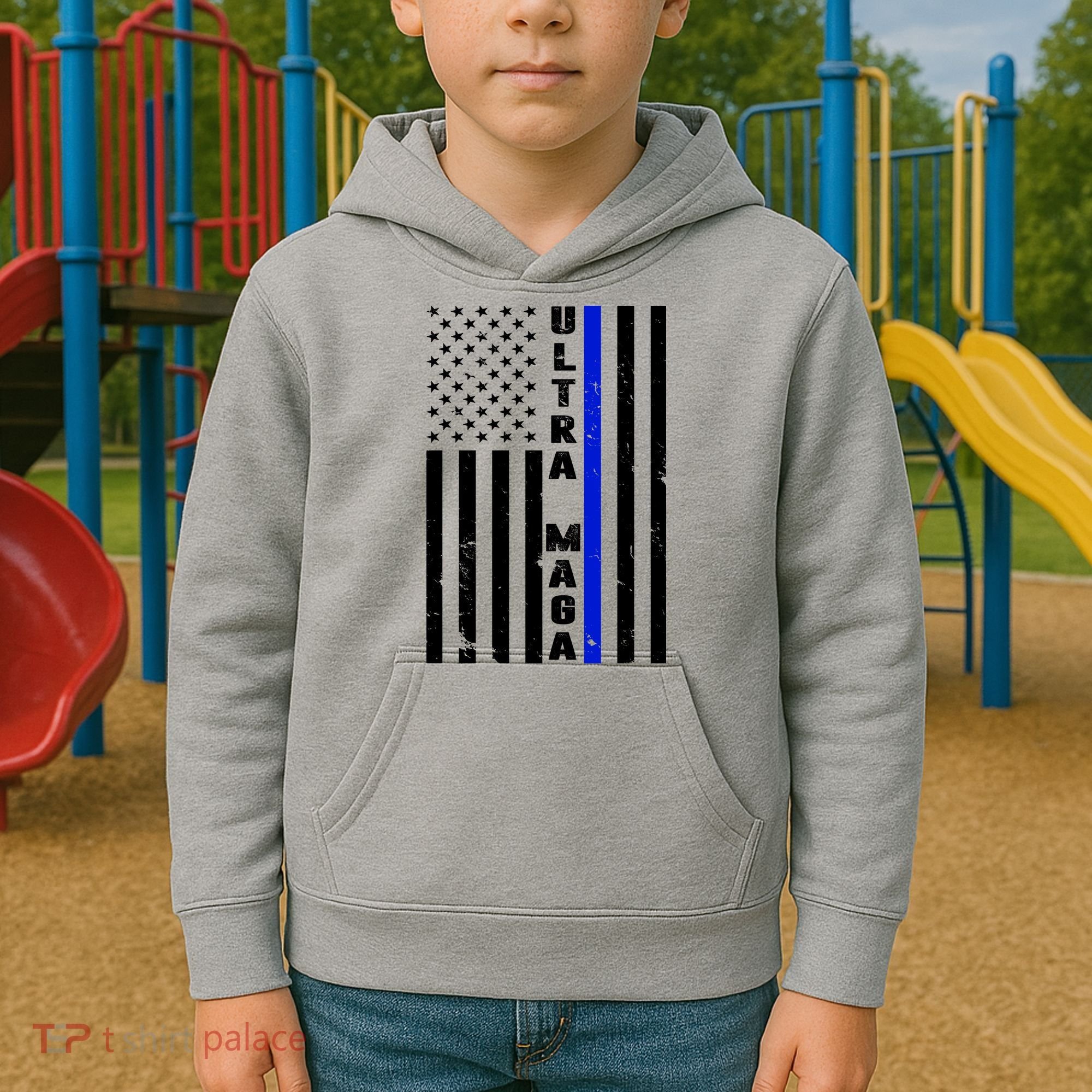 Ultra Maga Police Officer USA Flag Kids Hoodie