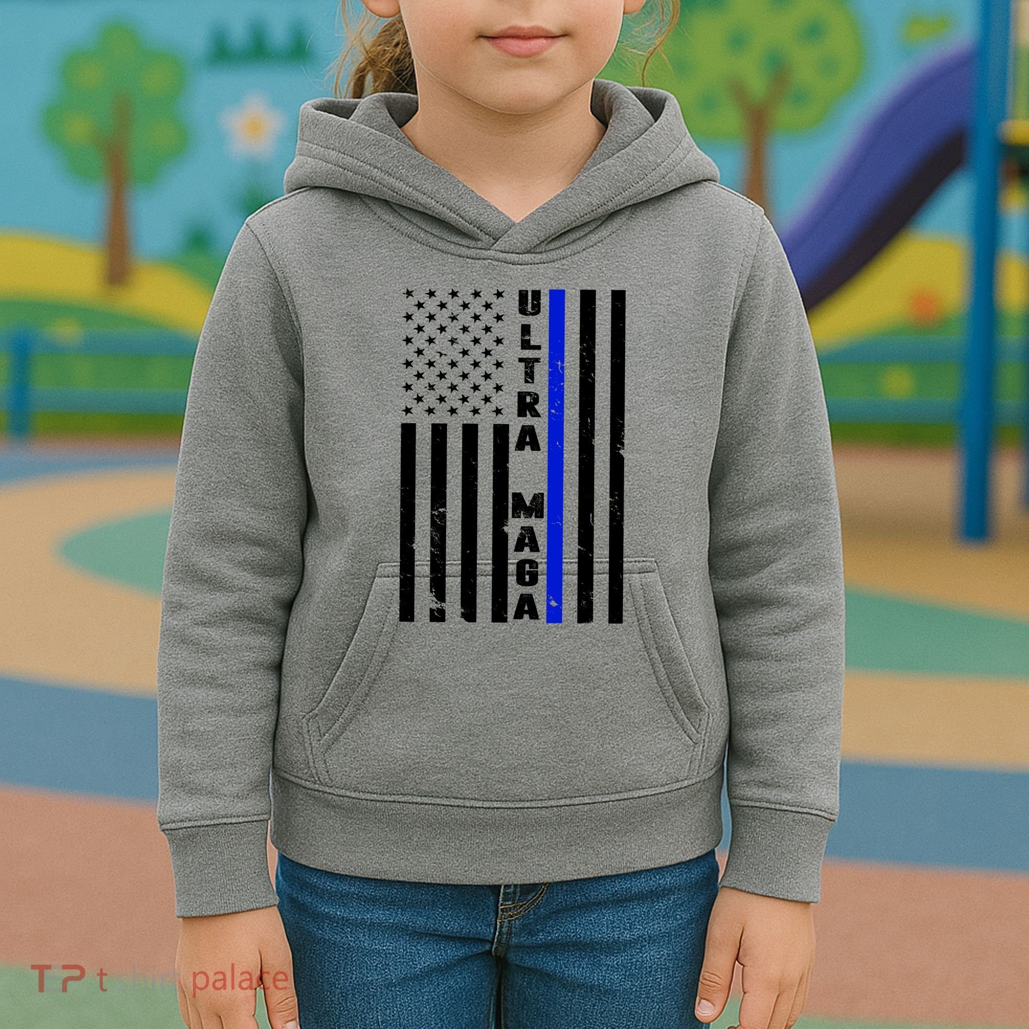 Ultra Maga Police Officer USA Flag Kids Hoodie