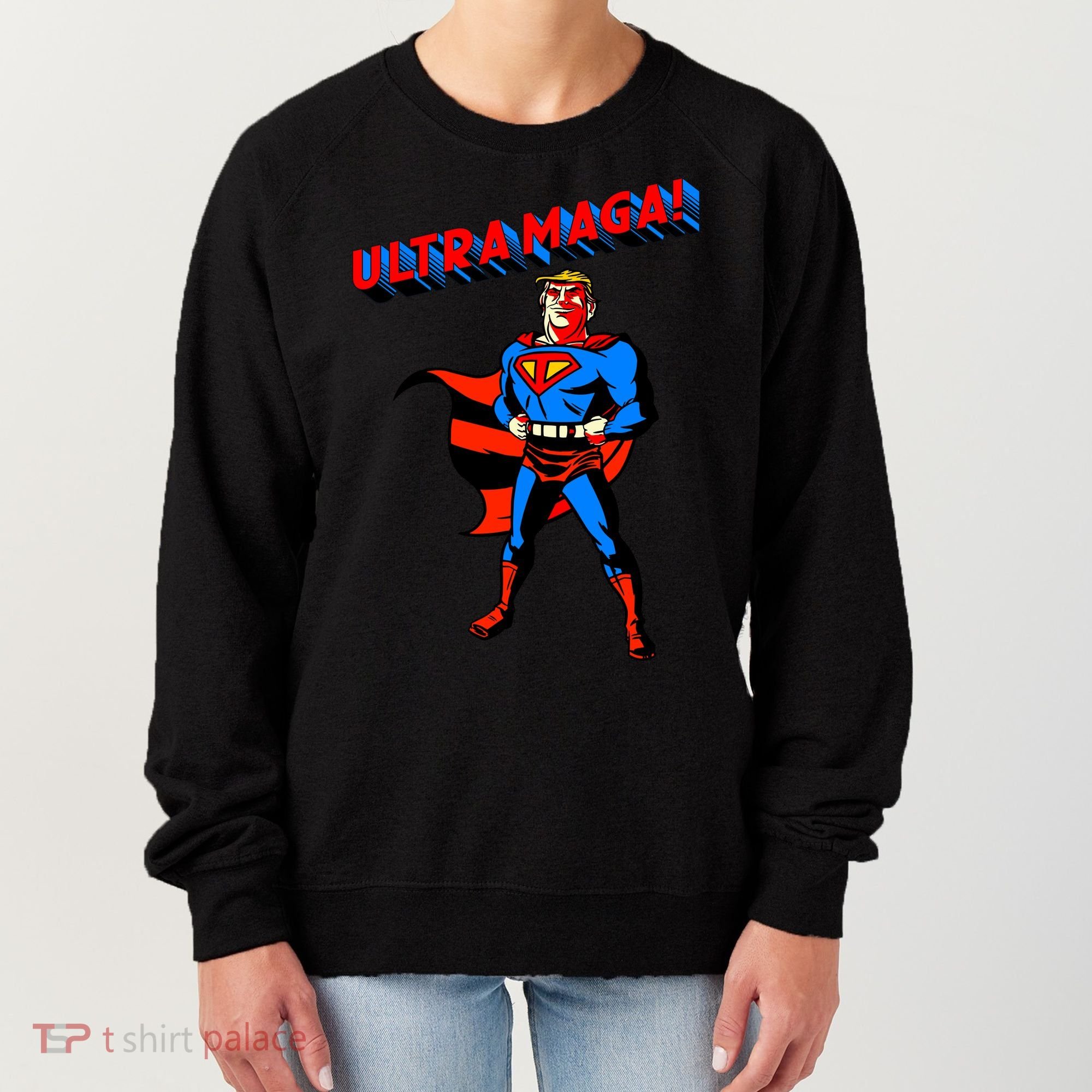 Ultra MAGA Superhero Parody Trump 2024 Anti Biden Women's Sweatshirt