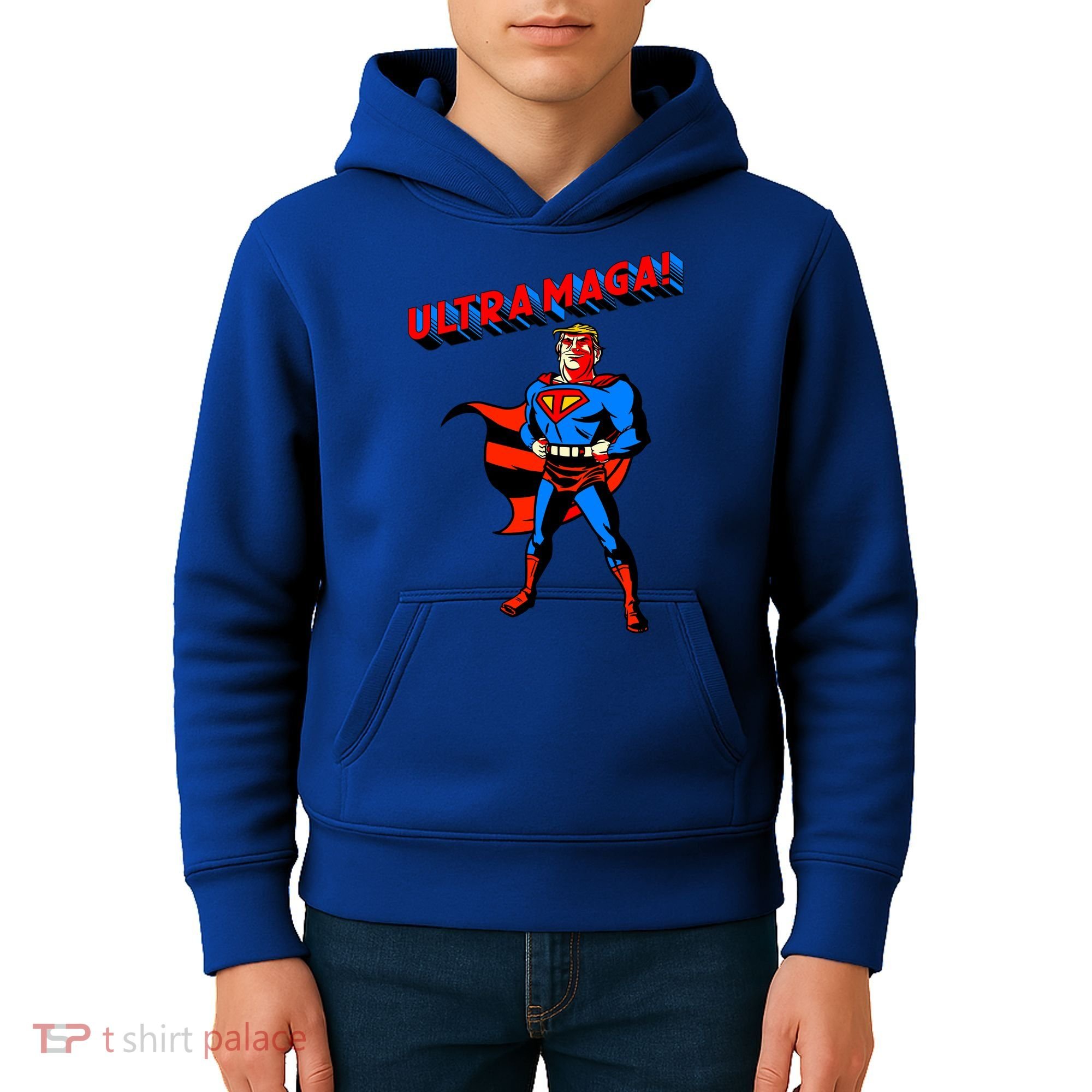 Ultra MAGA Superhero Parody Trump 2024 Anti Biden Kids Hoodie