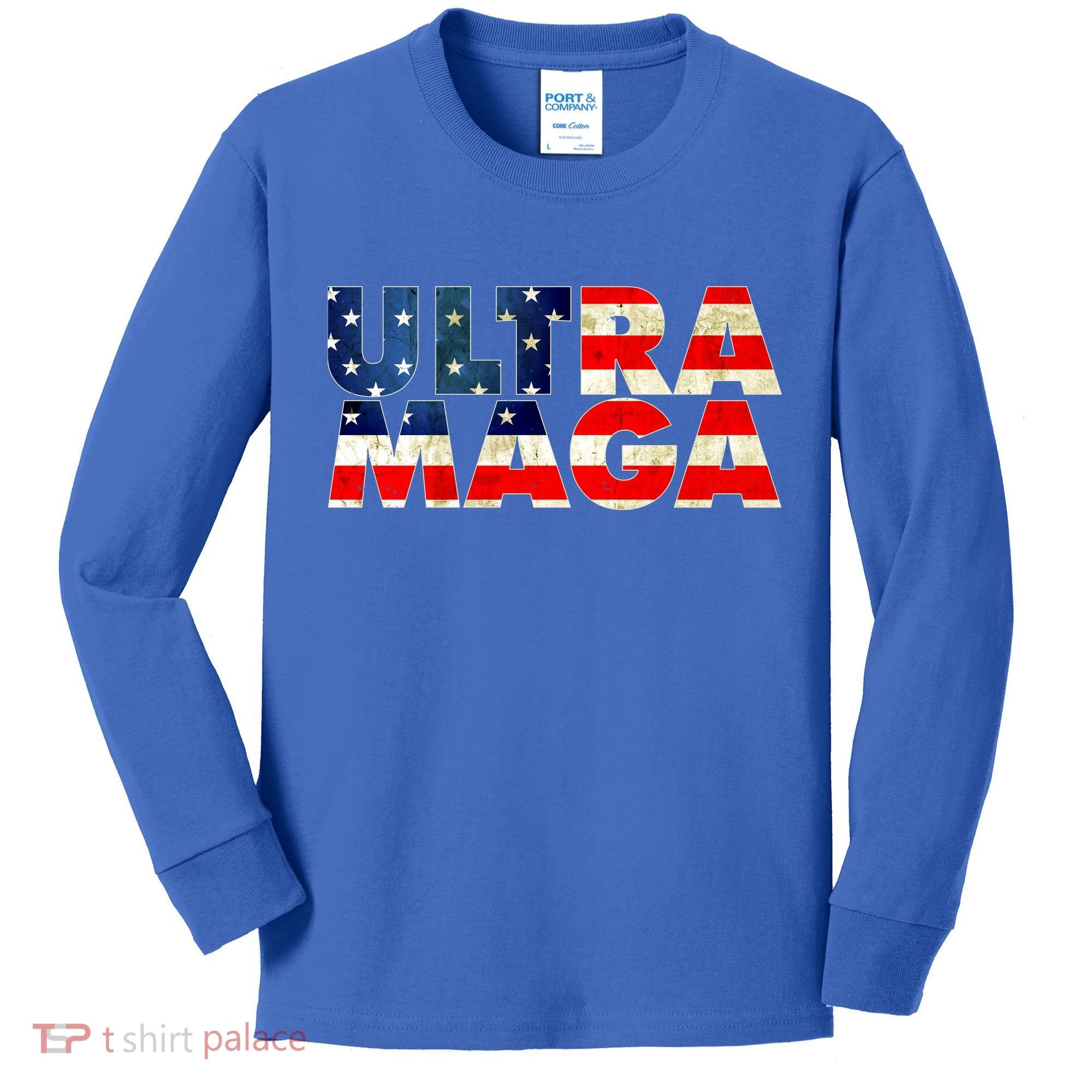 Ultra Maga USA American Flag Kids Long Sleeve Shirt