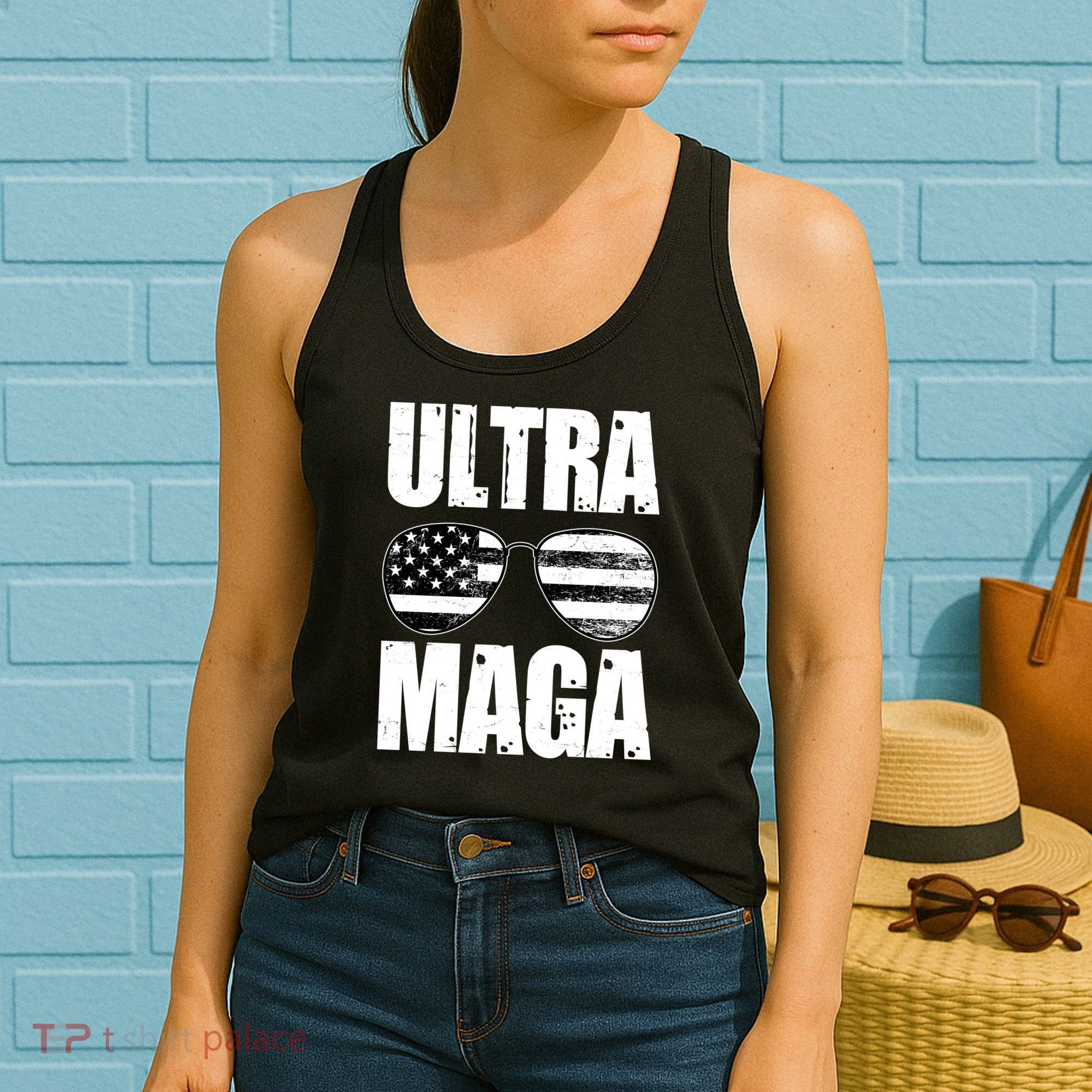 Ultra Maga USA Flag Sunglasses Women's Tank Top