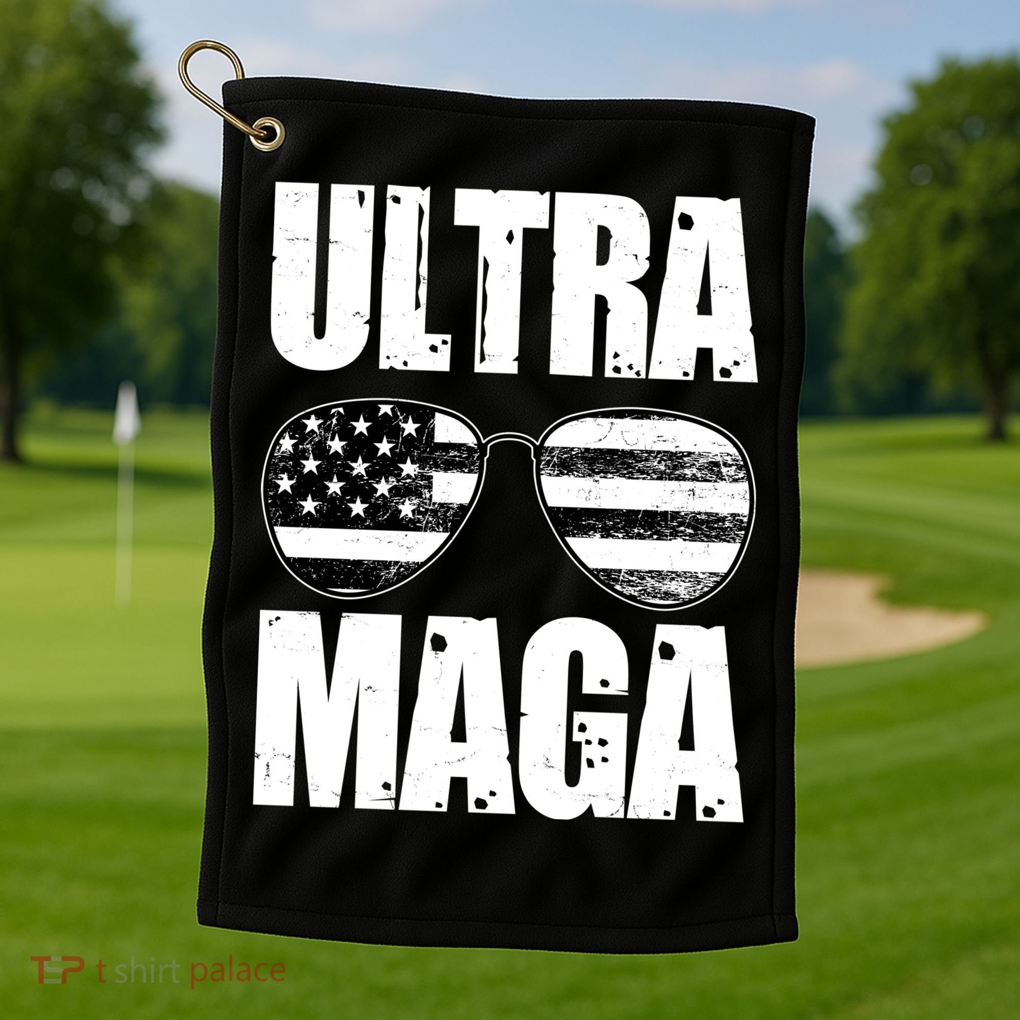 Ultra Maga USA Flag Sunglasses Golf Towel