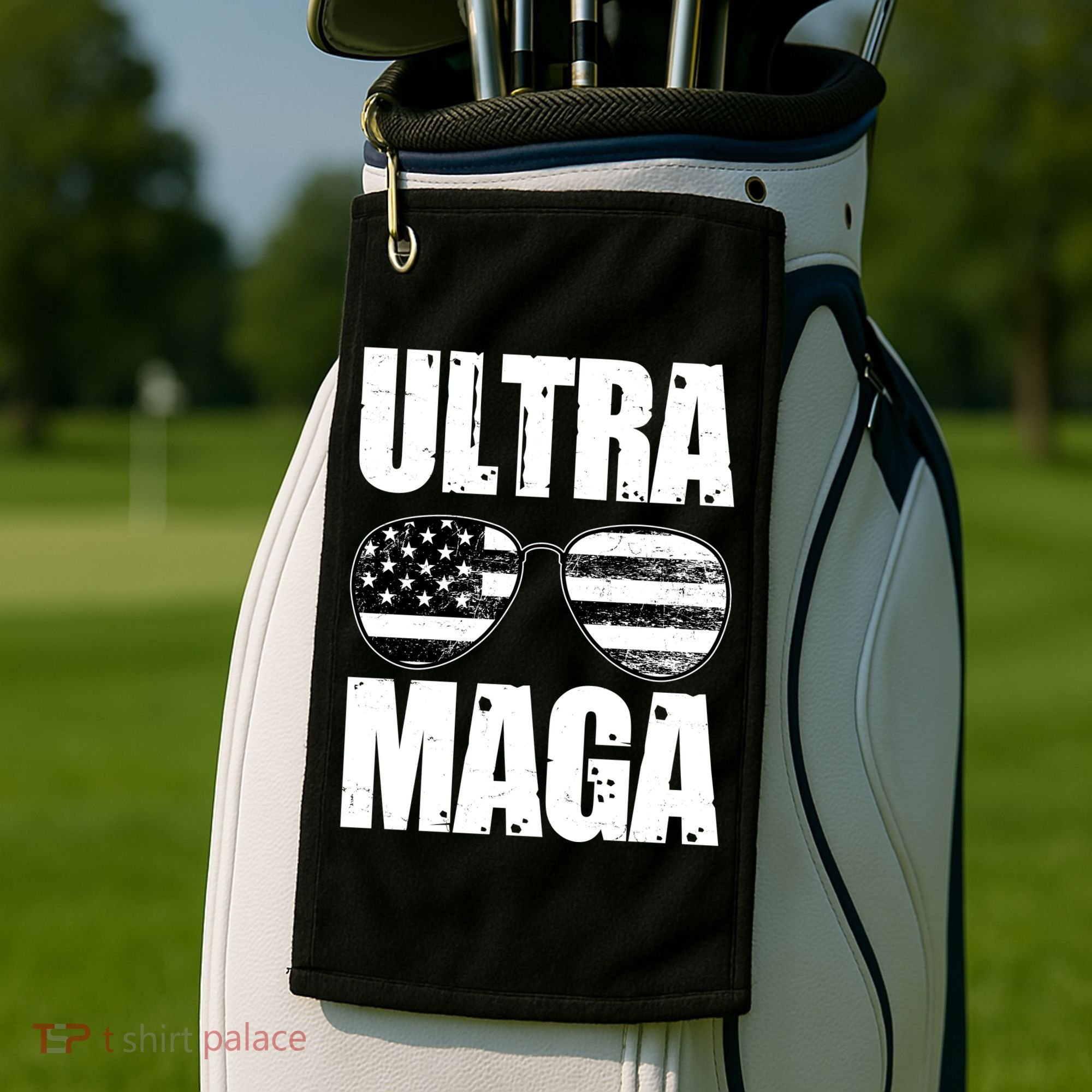 Ultra Maga USA Flag Sunglasses Golf Towel