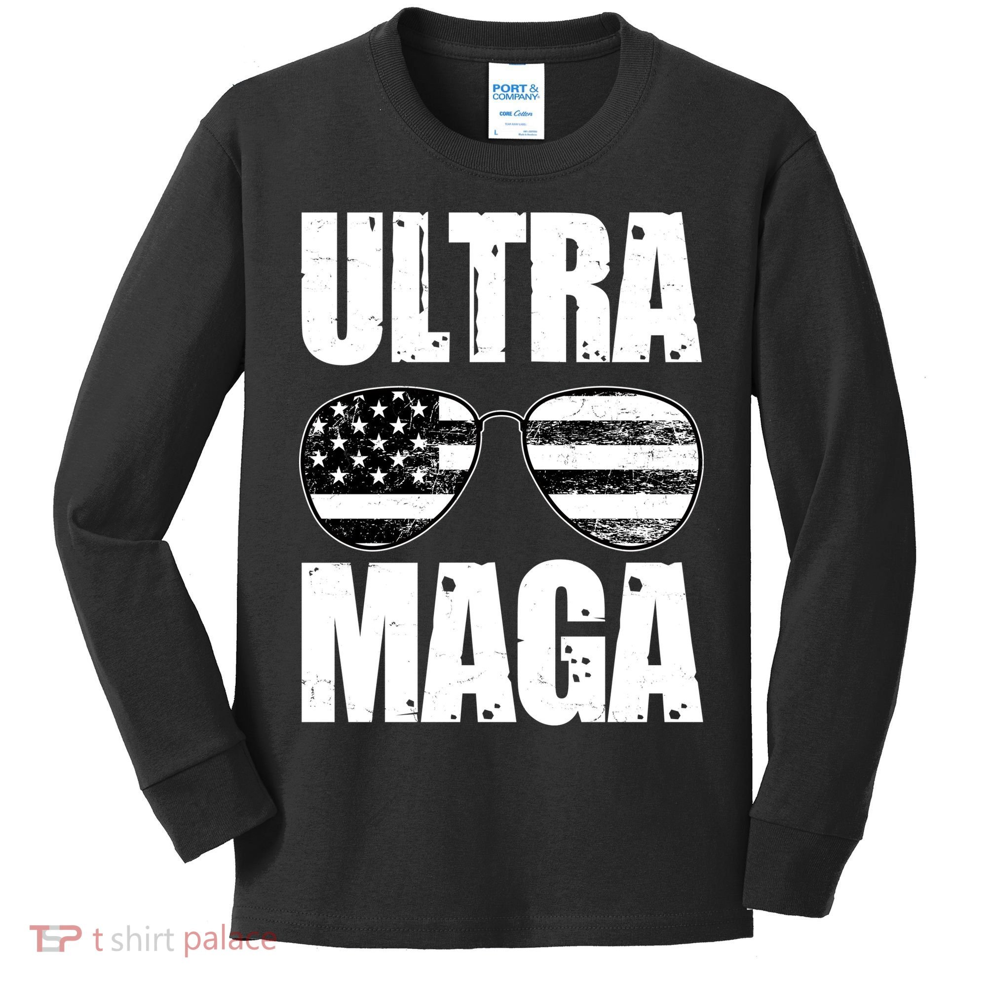 Ultra Maga USA Flag Sunglasses Kids Long Sleeve Shirt