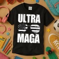 Ultra Maga USA Flag Sunglasses Kids T-Shirt thumb 3