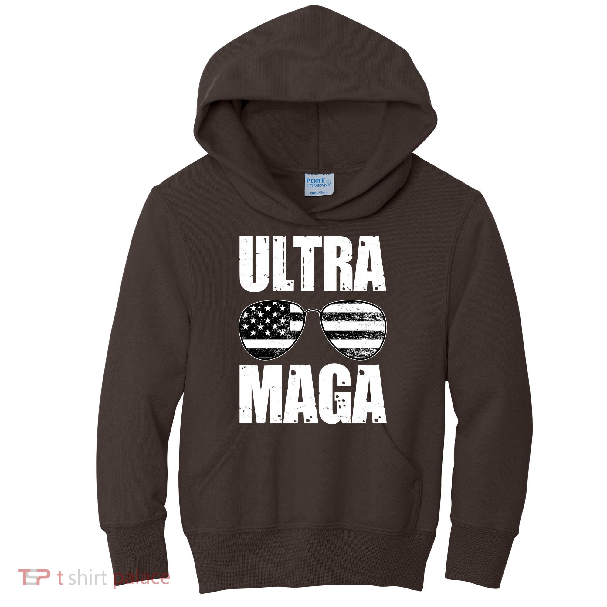 Ultra Maga USA Flag Sunglasses Kids Hoodie