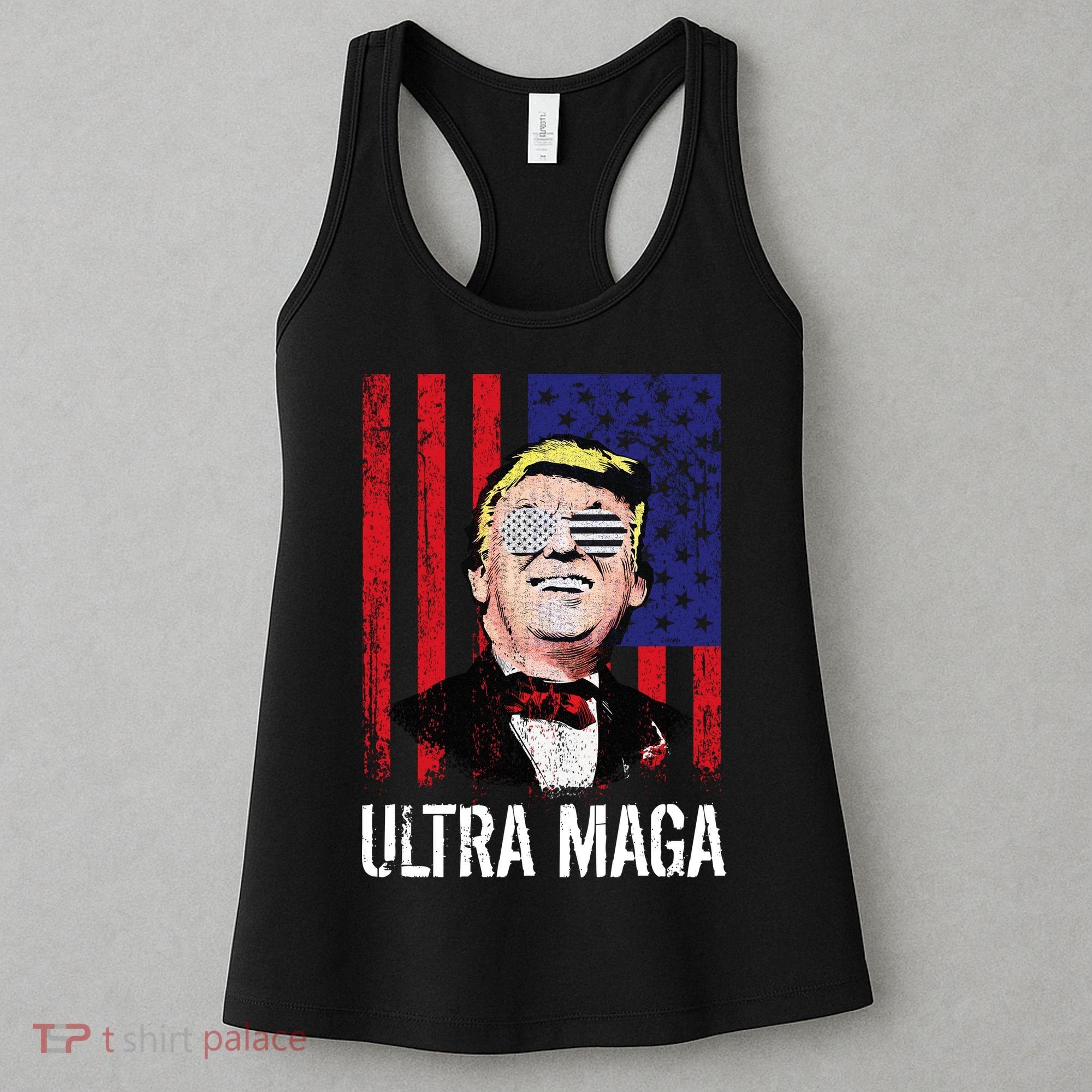 Ultra MAGA USA Flag Parody Trump 2024 Anti Biden Women's Tank Top