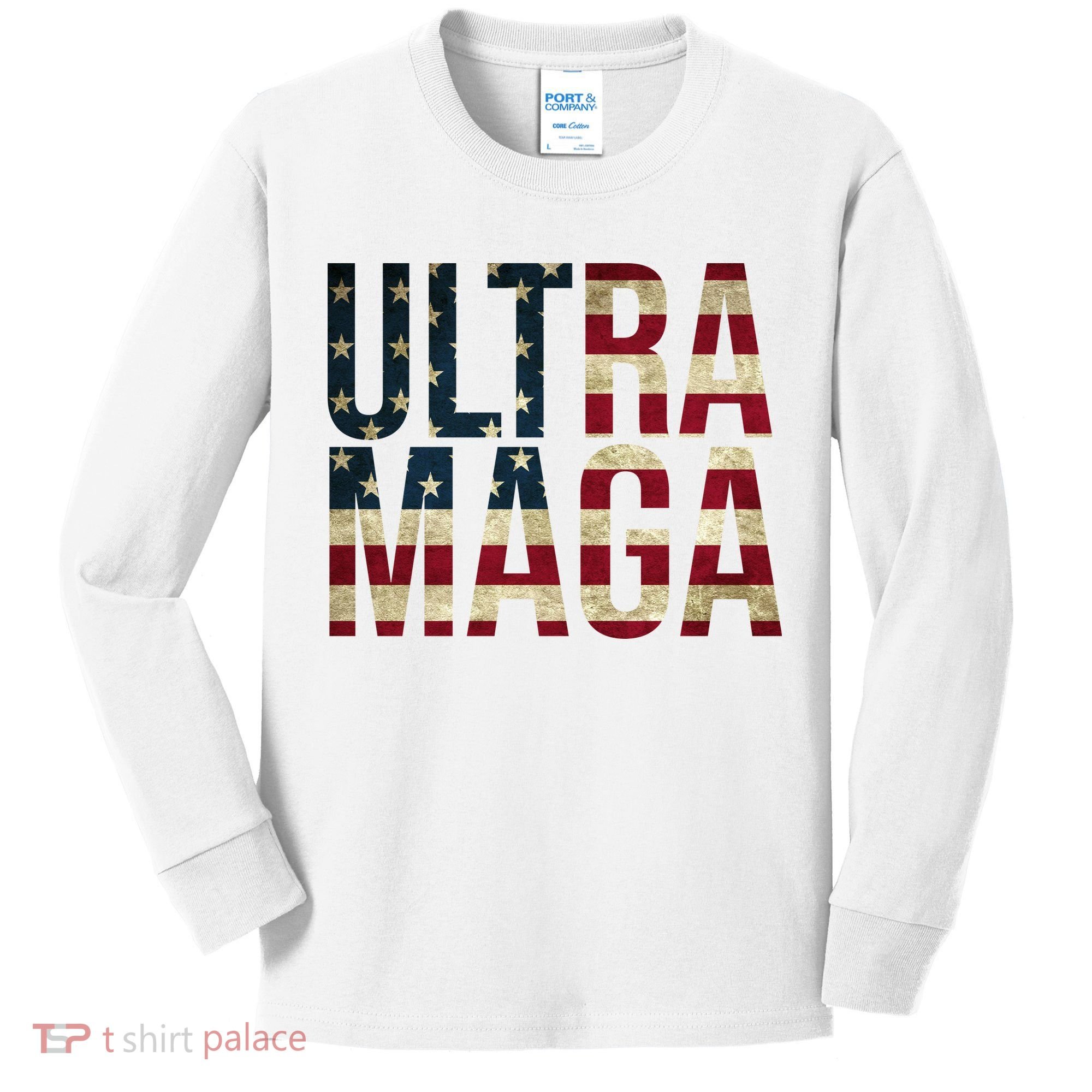 Ultra Maga USA Flag Kids Long Sleeve Shirt