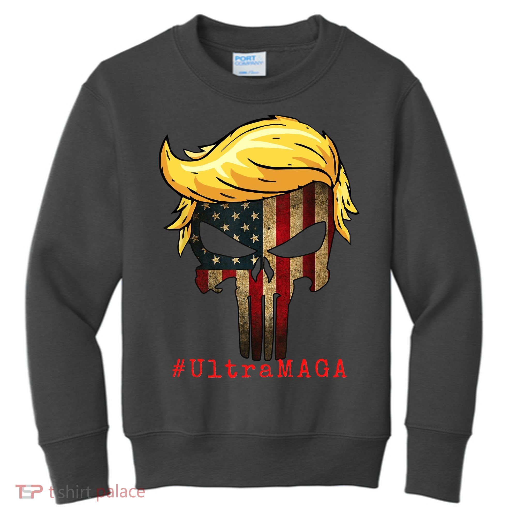 Ultra MAGA #UltraMAGA Punisher Trump Kids Sweatshirt