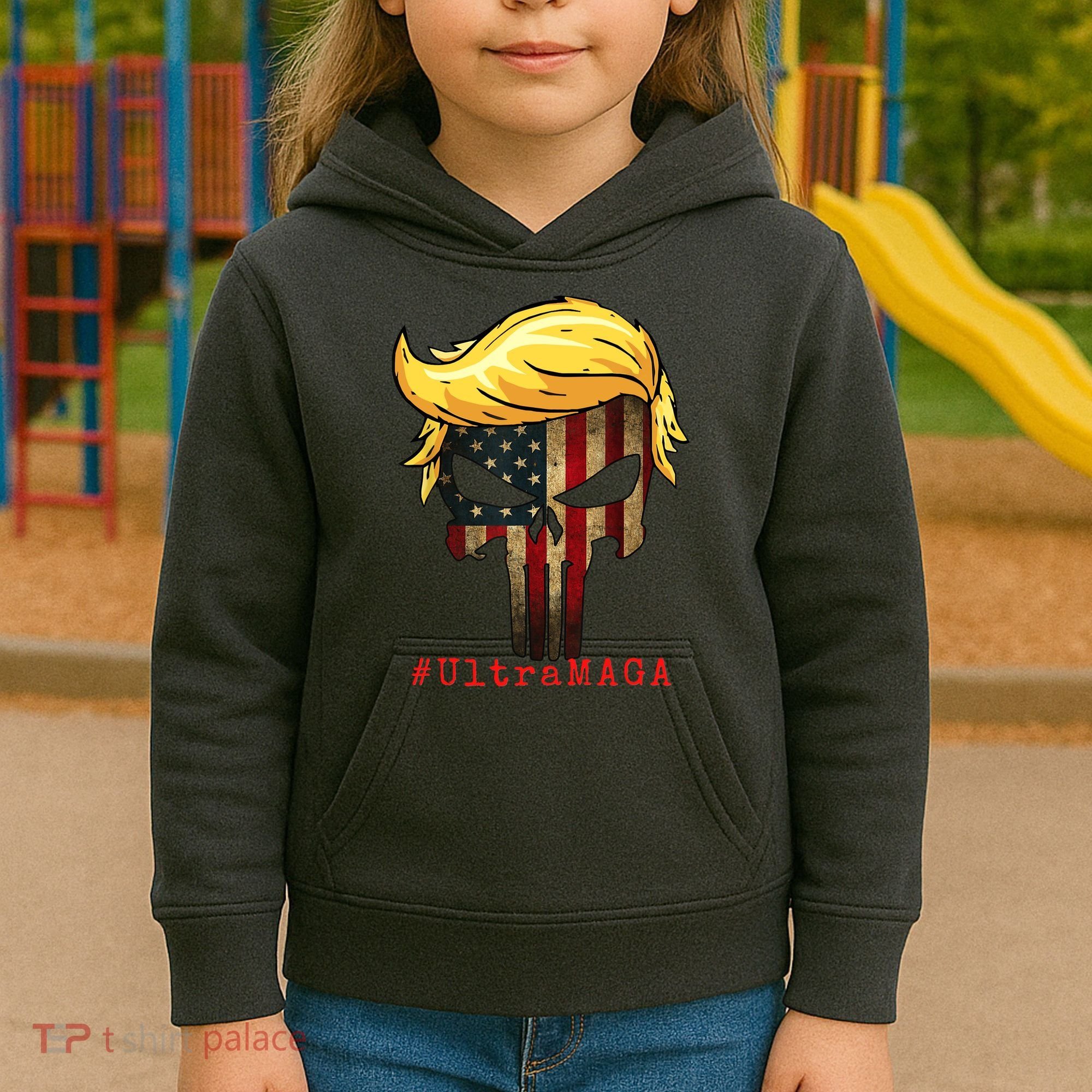 Ultra MAGA #UltraMAGA Punisher Trump Kids Hoodie
