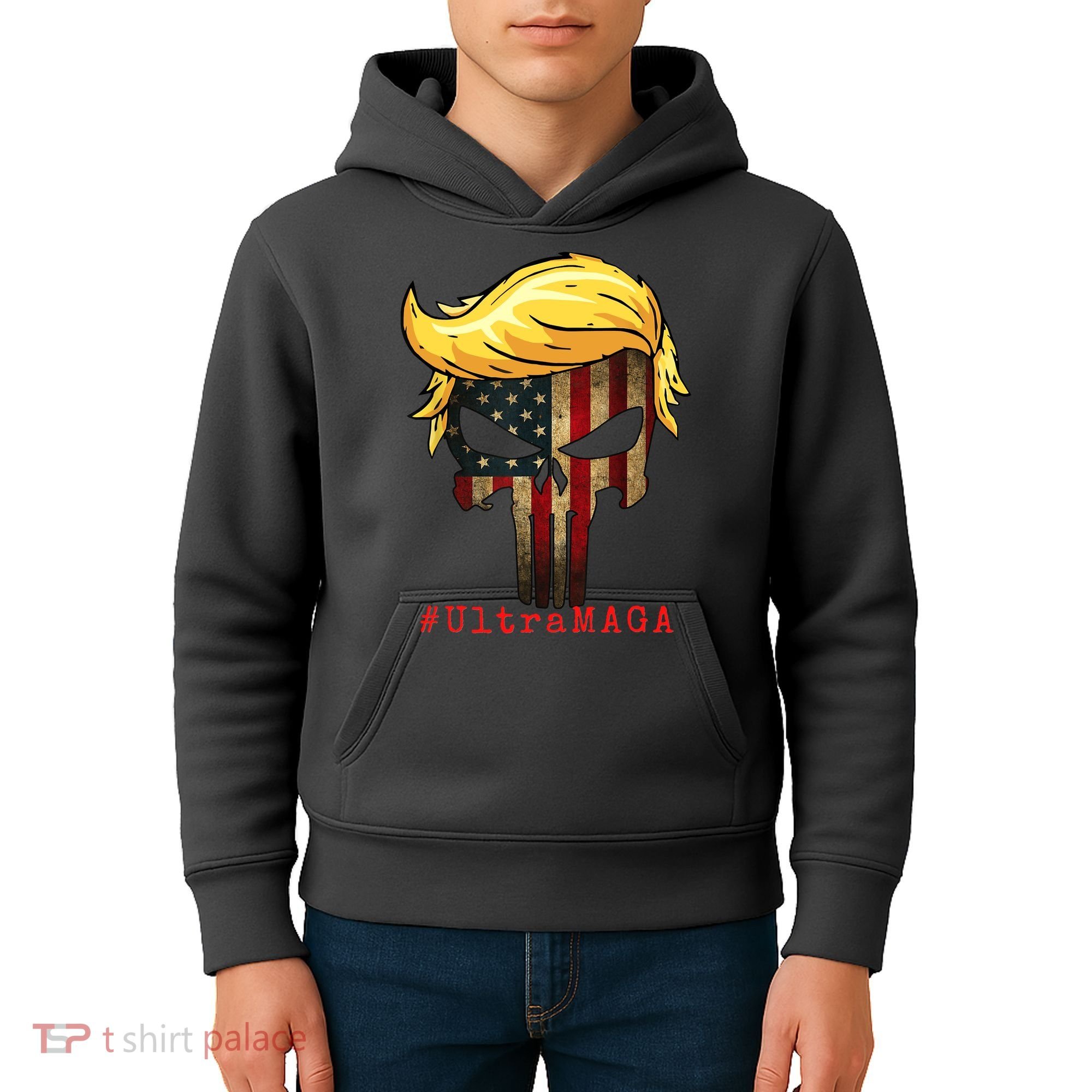 Ultra MAGA #UltraMAGA Punisher Trump Kids Hoodie