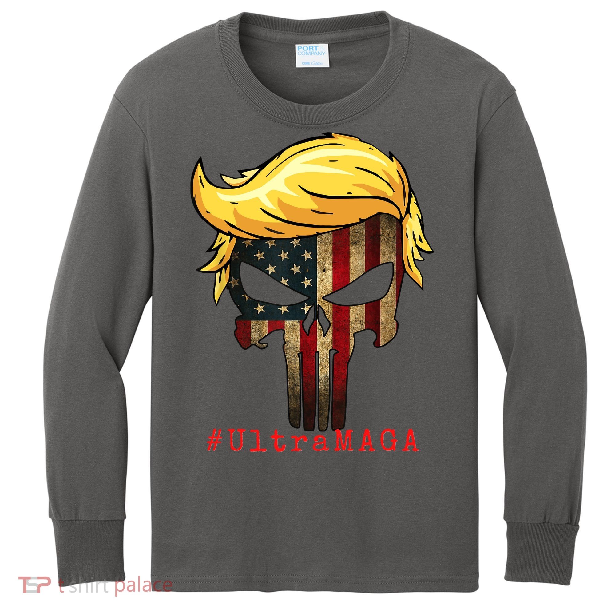 Ultra MAGA #UltraMAGA Punisher Trump Kids Long Sleeve Shirt