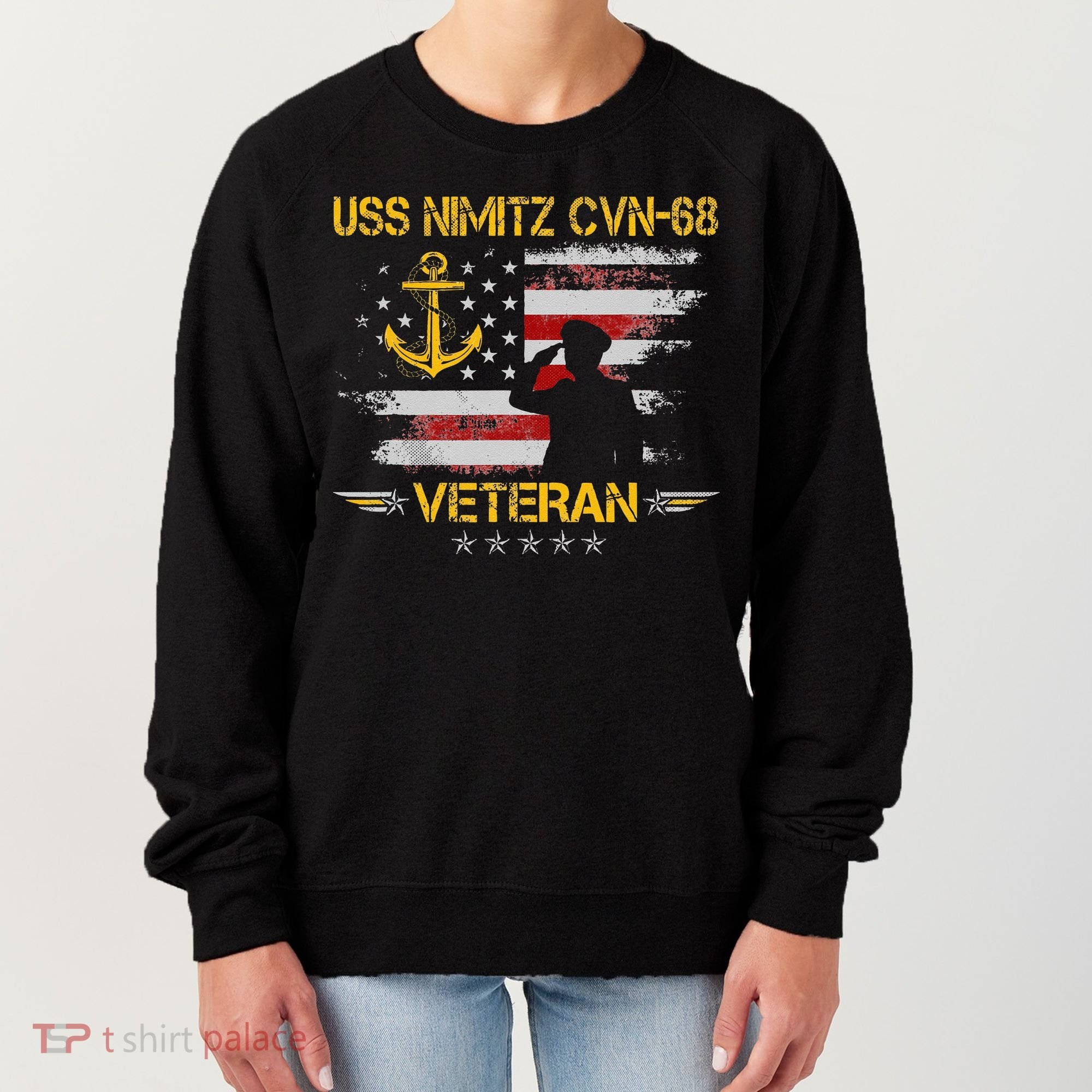 USS Nimitz CVN 68 Aircraft Carrier Veteran Flag Veterans Day Women's Sweatshirt