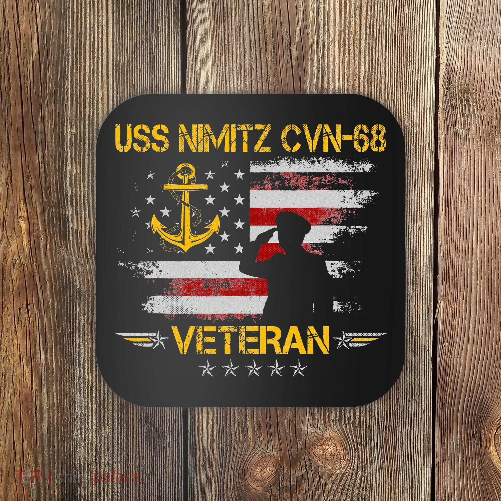 USS Nimitz CVN 68 Aircraft Carrier Veteran Flag Veterans Day Coaster