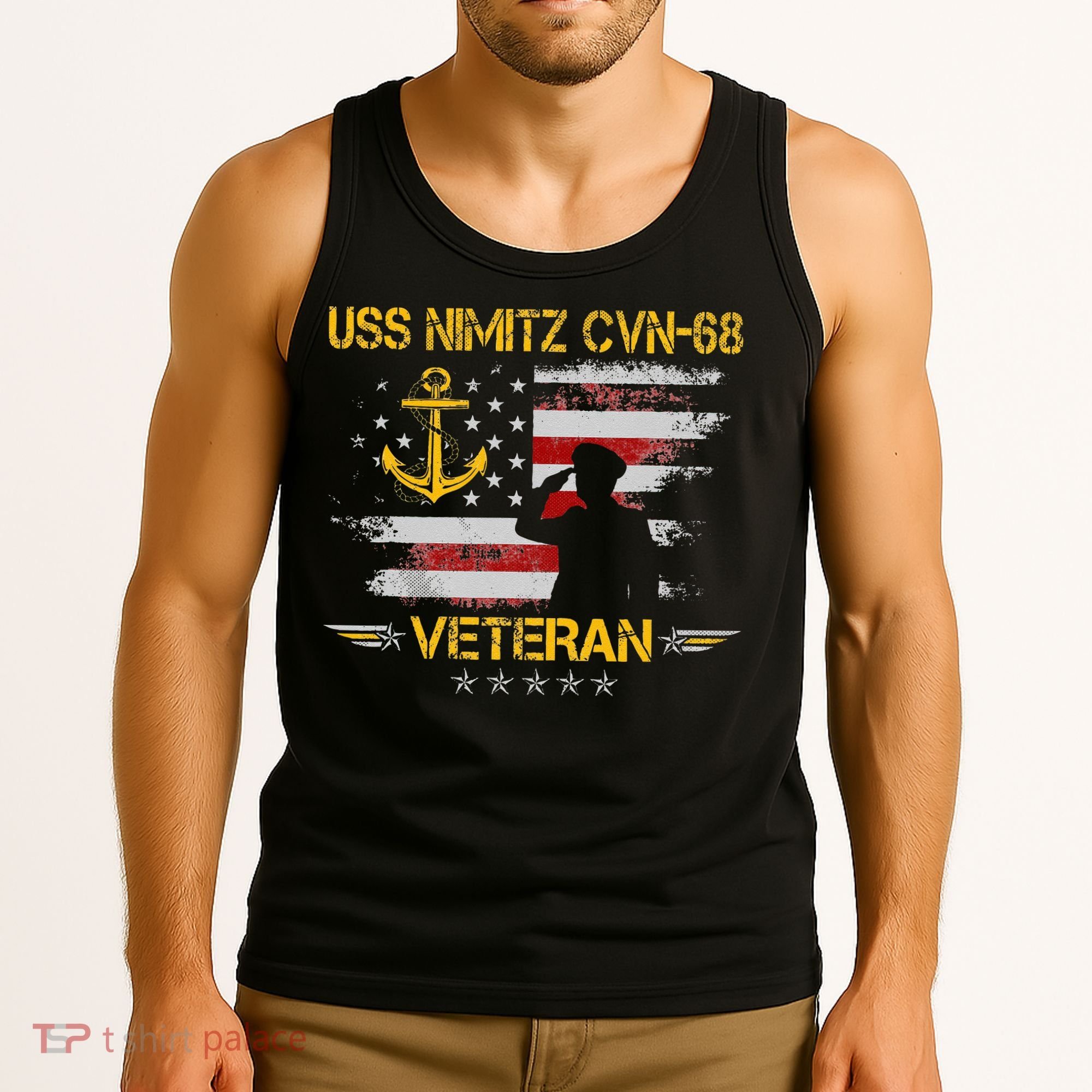 USS Nimitz CVN 68 Aircraft Carrier Veteran Flag Veterans Day Tank Top