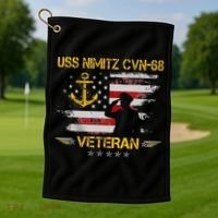 USS Nimitz CVN 68 Aircraft Carrier Veteran Flag Veterans Day Golf Towel thumb 1