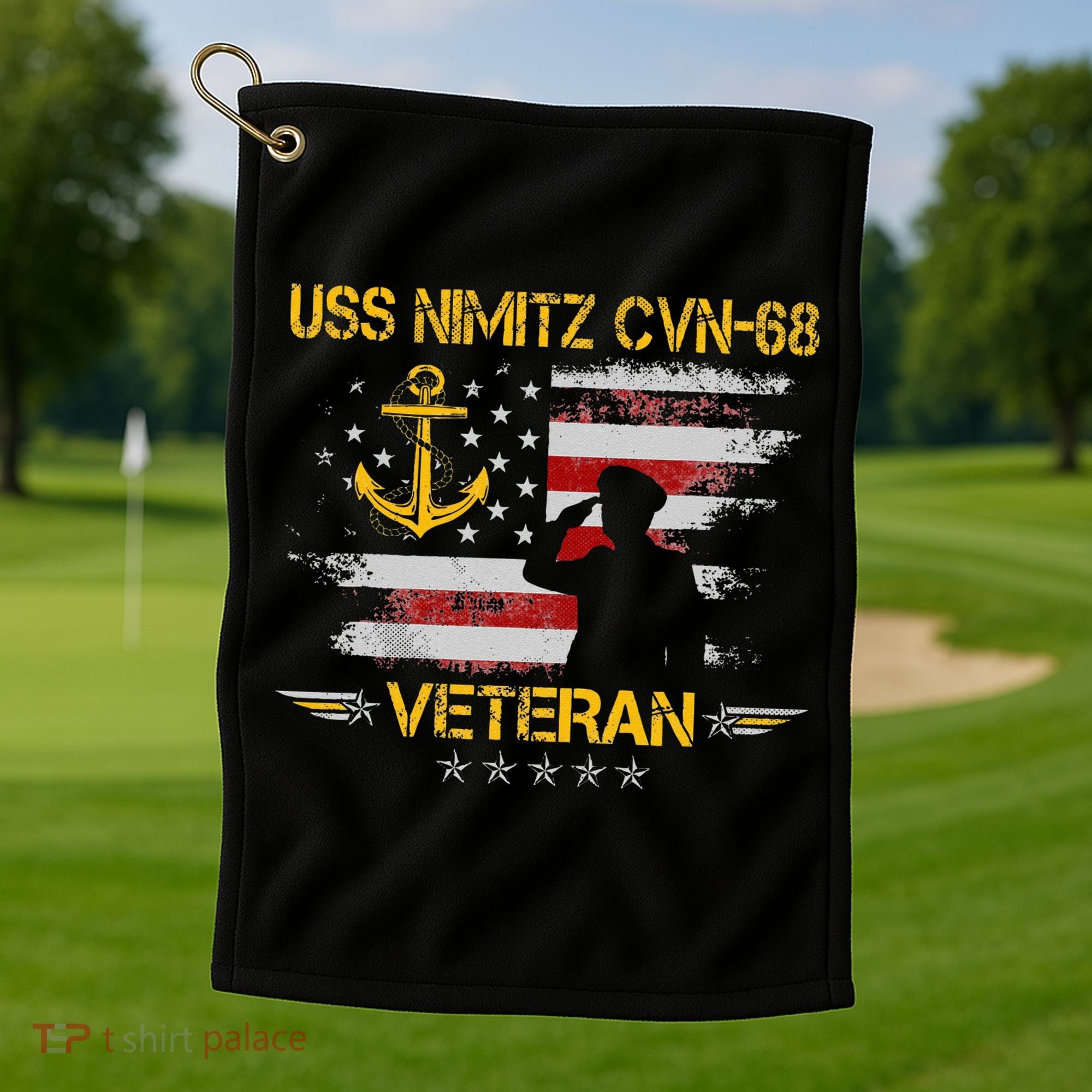 USS Nimitz CVN 68 Aircraft Carrier Veteran Flag Veterans Day Golf Towel