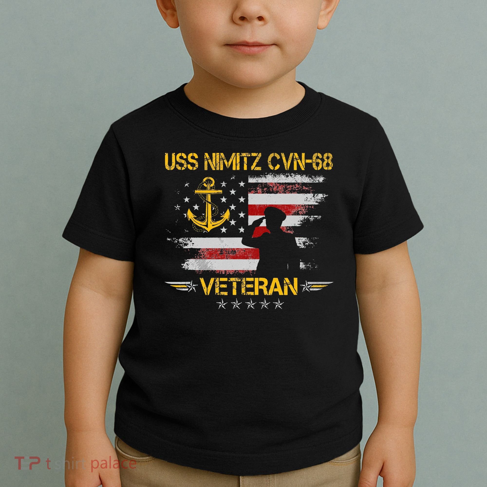 USS Nimitz CVN 68 Aircraft Carrier Veteran Flag Veterans Day Toddler T-Shirt