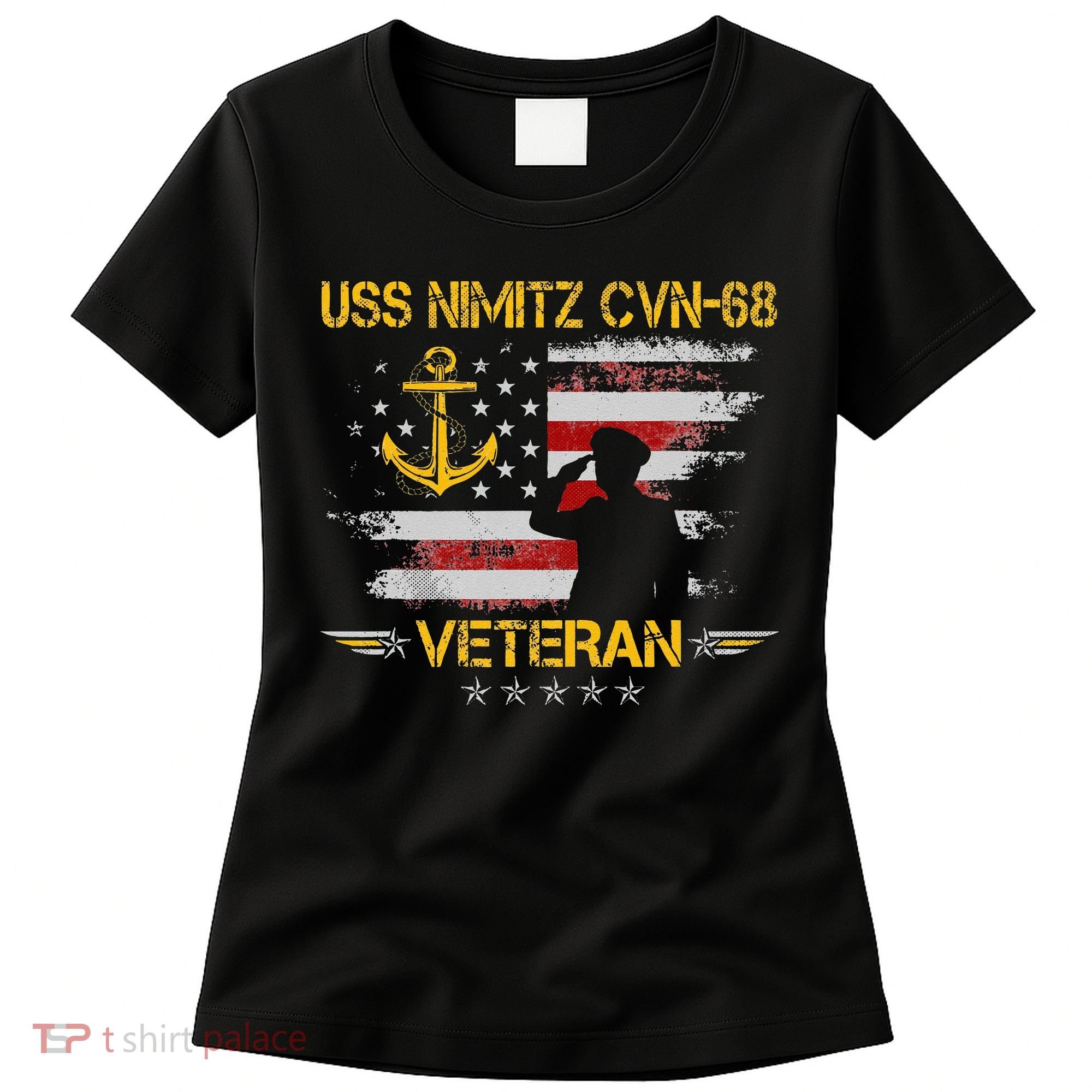 USS Nimitz CVN 68 Aircraft Carrier Veteran Flag Veterans Day Women's T-Shirt