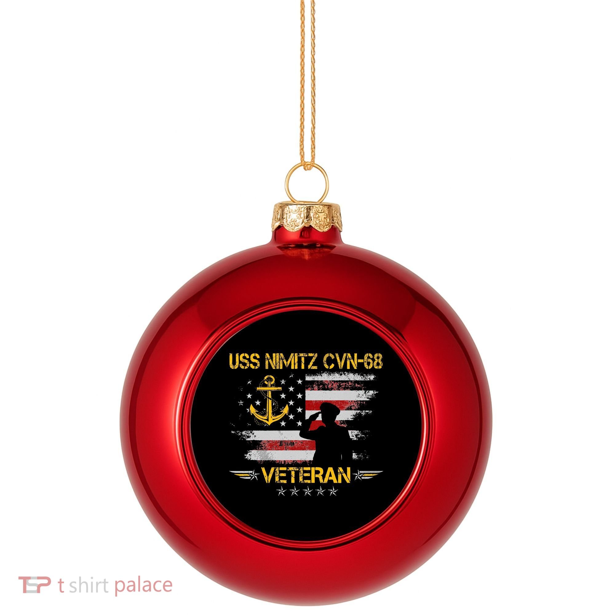 USS Nimitz CVN 68 Aircraft Carrier Veteran Flag Veterans Day Plastic Christmas Ball Ornament