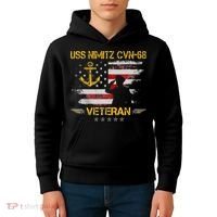 USS Nimitz CVN 68 Aircraft Carrier Veteran Flag Veterans Day Kids Hoodie thumb 4