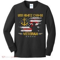 USS Nimitz CVN 68 Aircraft Carrier Veteran Flag Veterans Day Kids Long Sleeve Shirt thumb 0