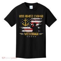 USS Nimitz CVN 68 Aircraft Carrier Veteran Flag Veterans Day Kids T-Shirt thumb 0