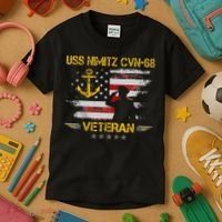 USS Nimitz CVN 68 Aircraft Carrier Veteran Flag Veterans Day Kids T-Shirt thumb 3
