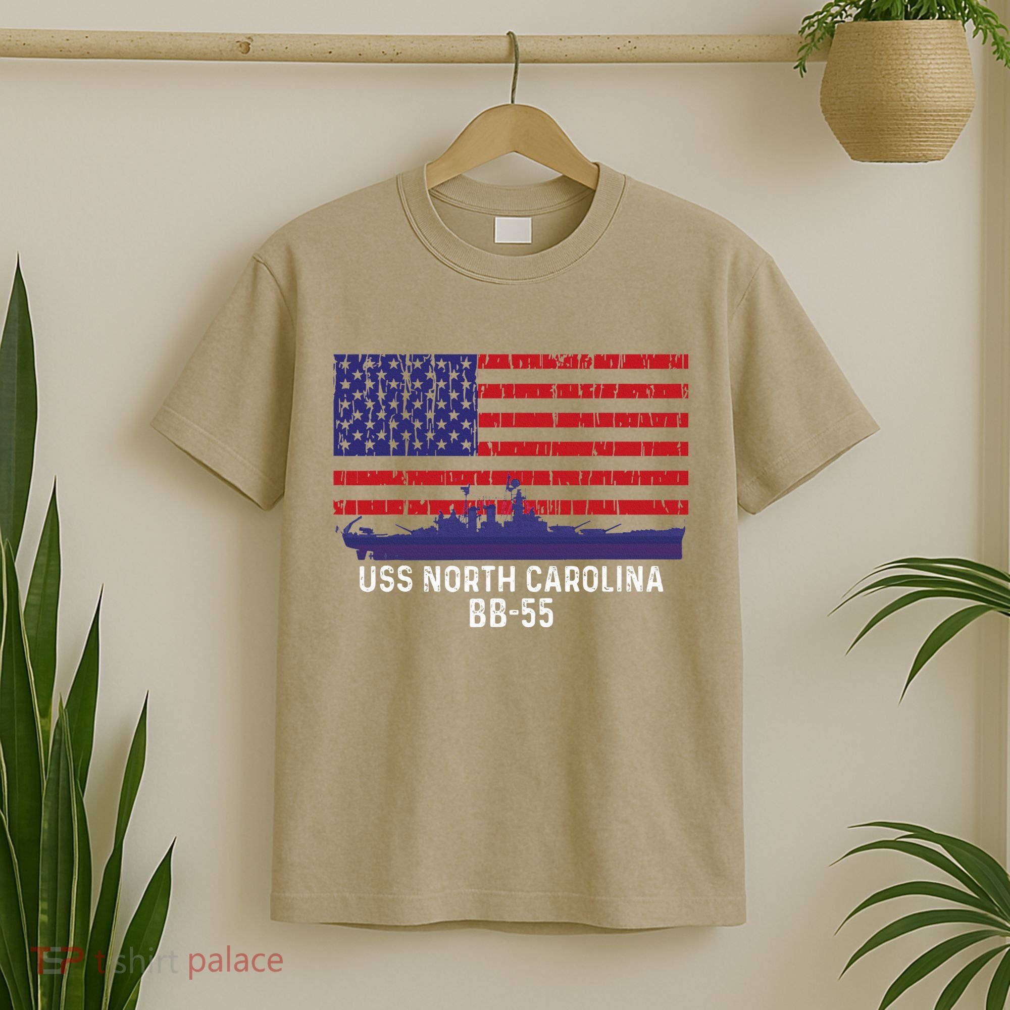 Uss North Carolina Bb55 Battleship Vintage American Flag T-Shirt