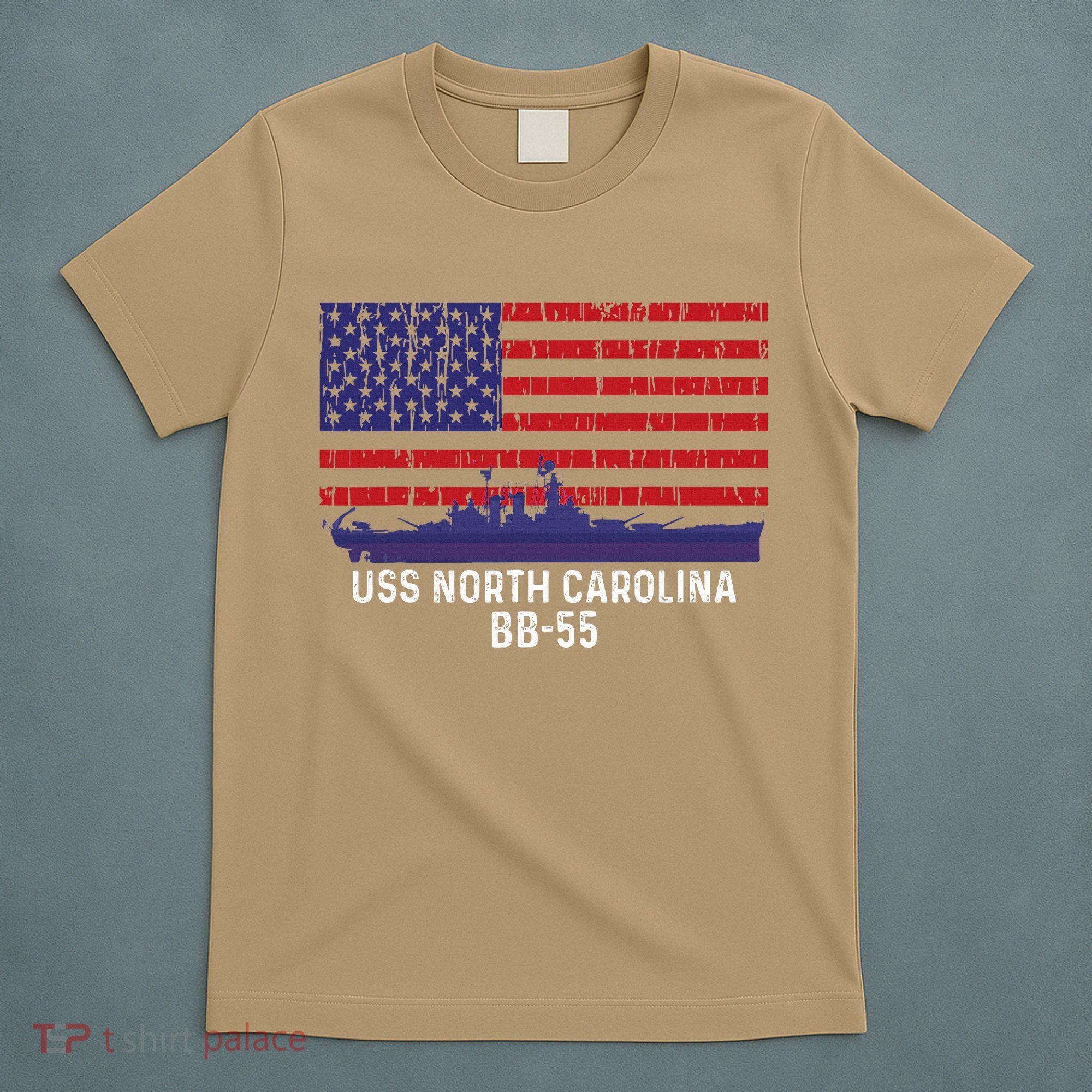 Uss North Carolina Bb55 Battleship Vintage American Flag T-Shirt
