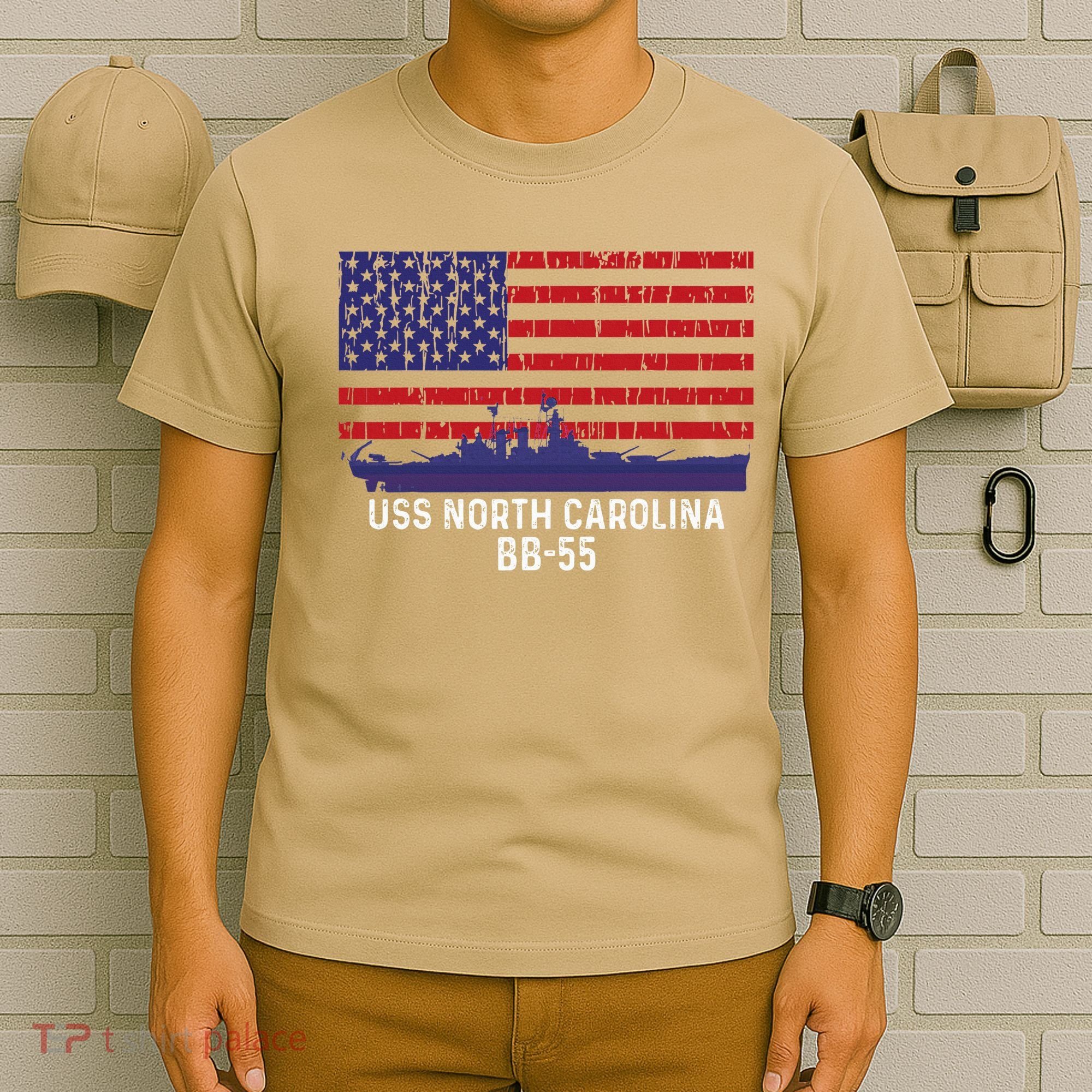 Uss North Carolina Bb55 Battleship Vintage American Flag T-Shirt