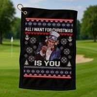 Uncle Sam All I Want for Christmas is You Ugly Golf Towel thumb 1