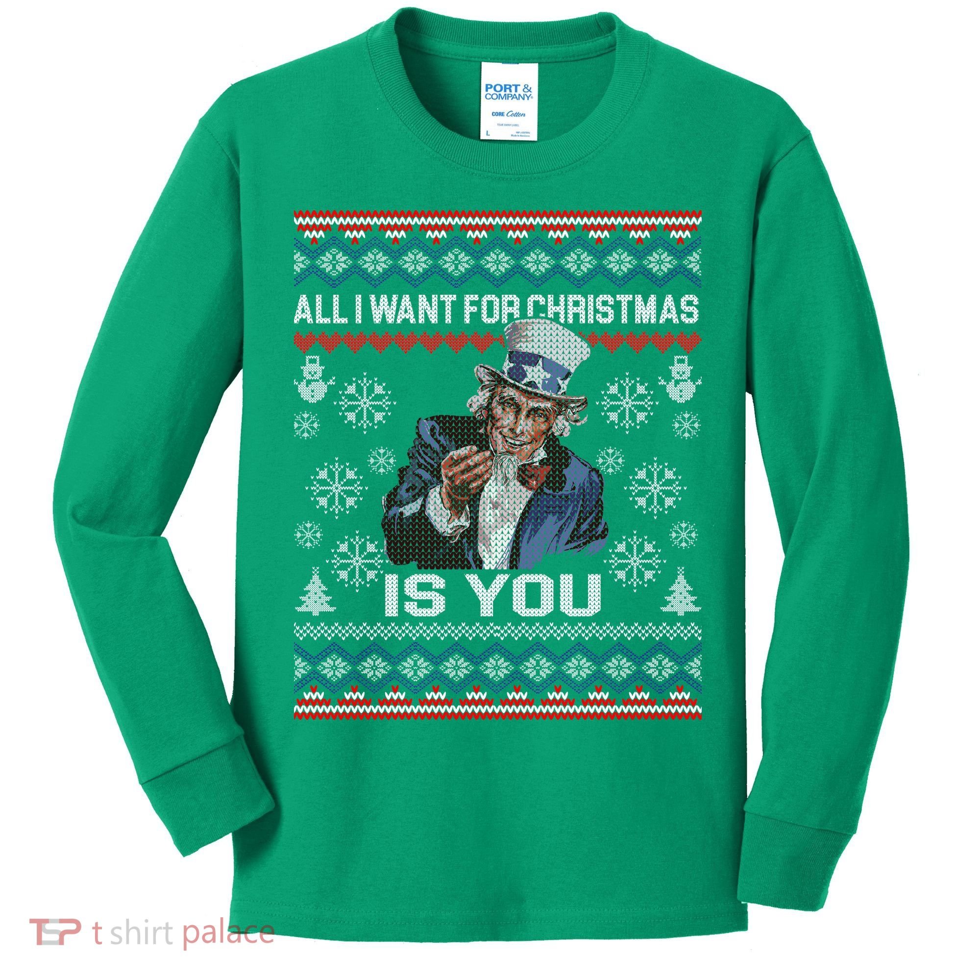 Uncle Sam All I Want for Christmas is You Ugly Kids Long Sleeve Shirt