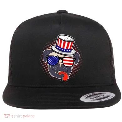 Uncle Sam Pug Flat Bill Trucker Hat