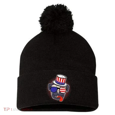 Uncle Sam Pug Pom Pom 12in Knit Beanie