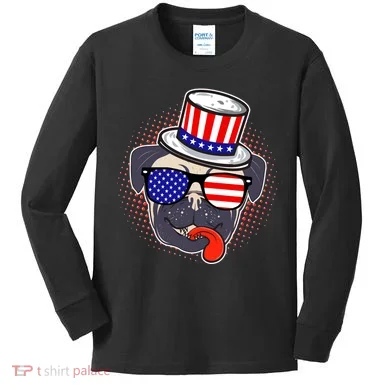 Uncle Sam Pug Kids Long Sleeve Shirt