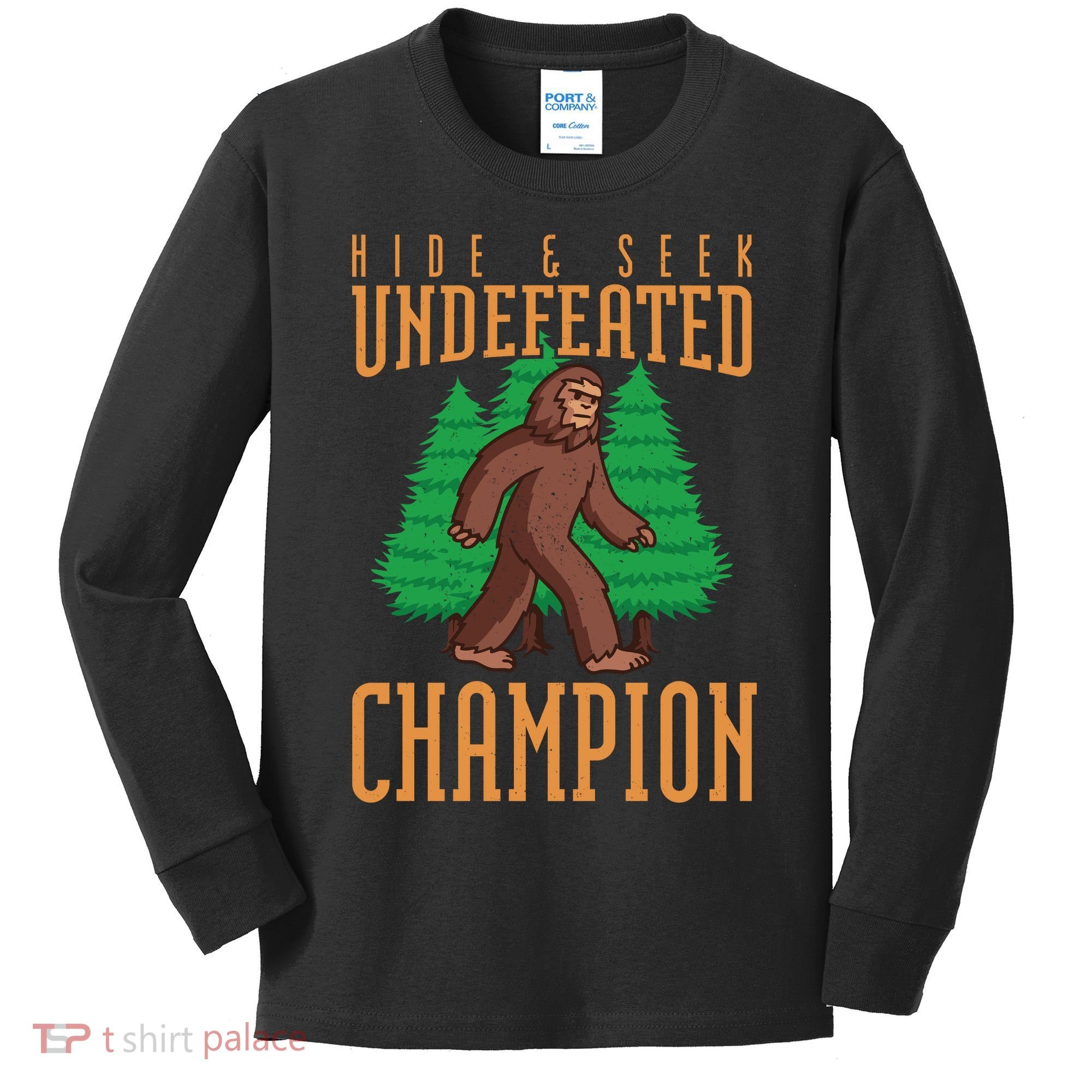 Undefeated Hide & Seek Champion Bigfoot Kids Long Sleeve Shirt