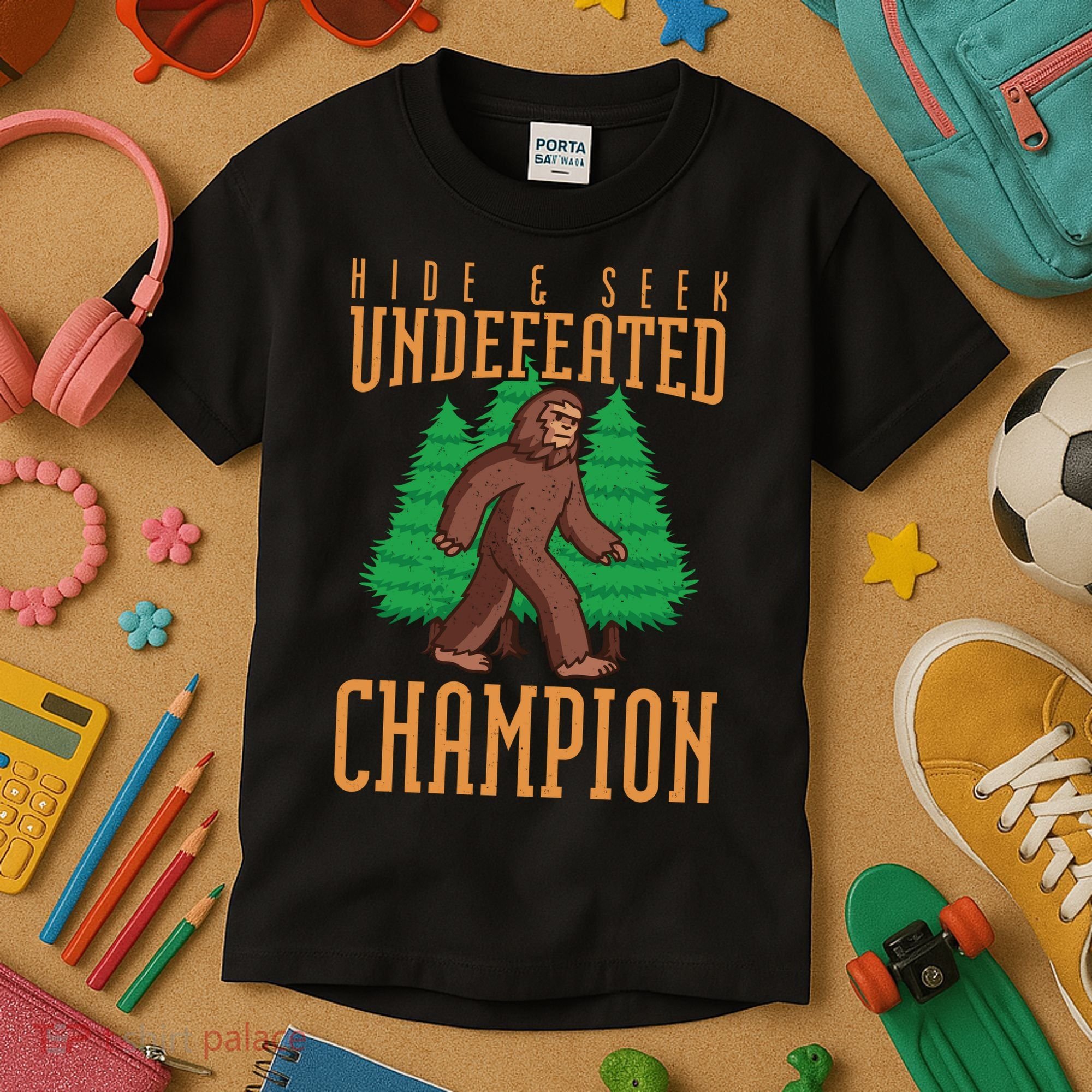 Undefeated Hide & Seek Champion Bigfoot Kids T-Shirt