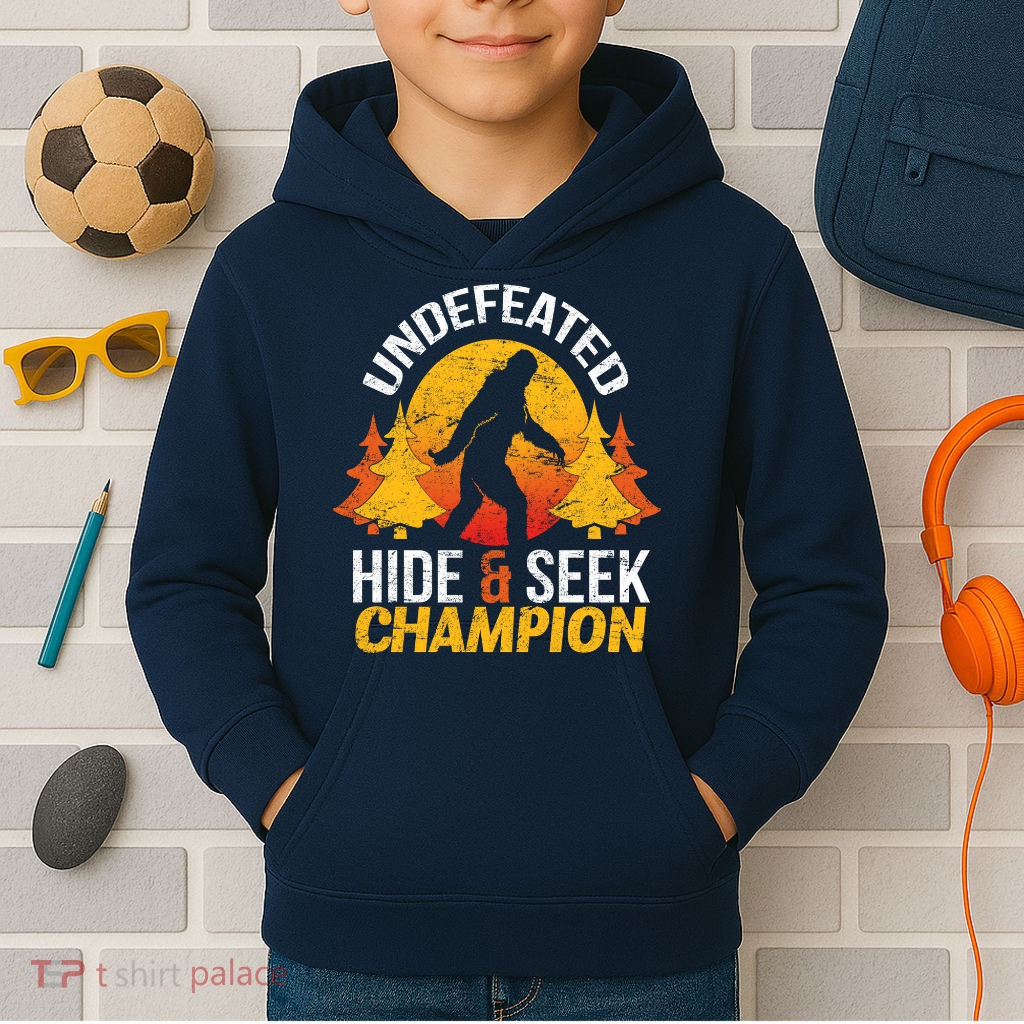Undefeated Hide And Seek Champion Bigfoot Kids Hoodie
