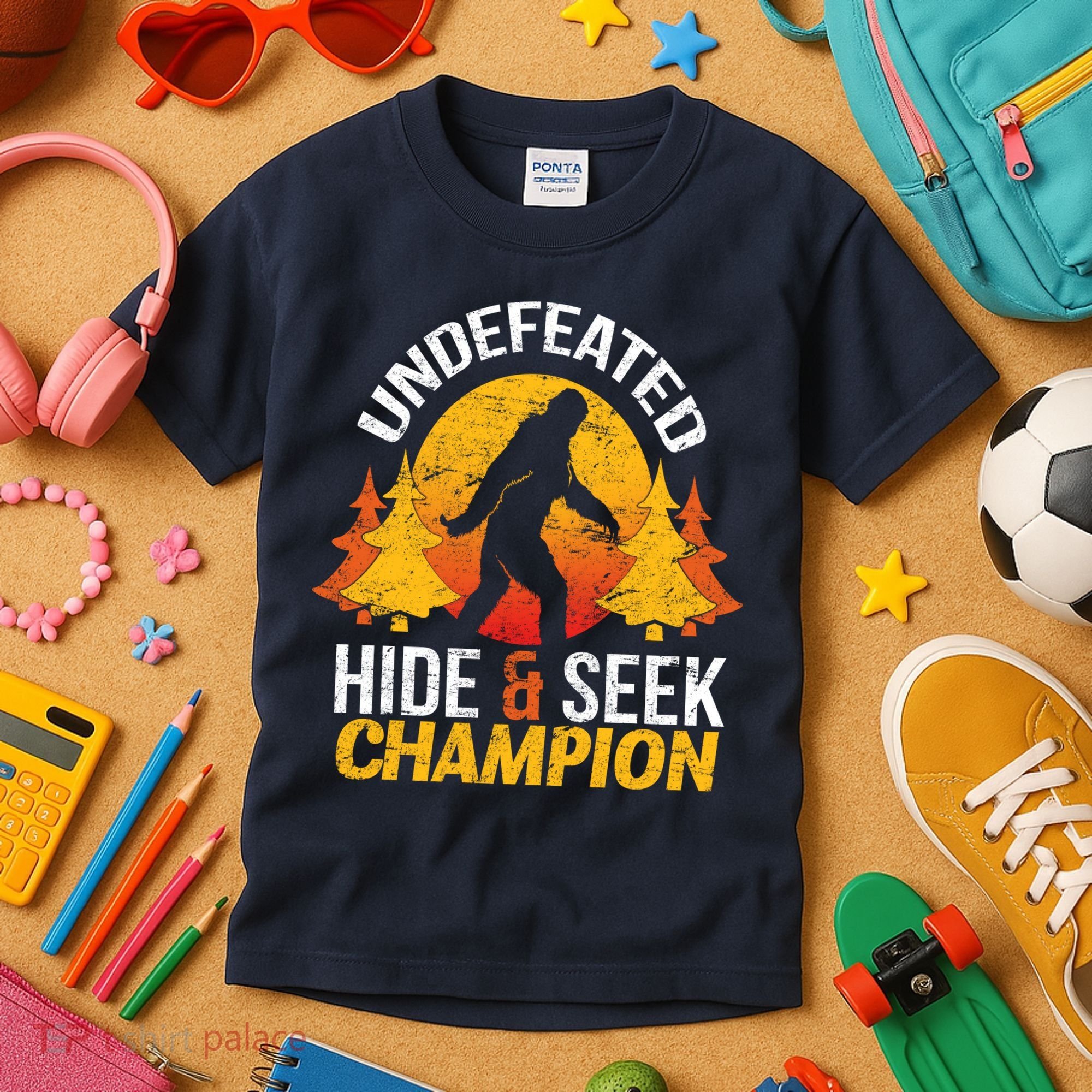 Undefeated Hide And Seek Champion Bigfoot Kids T-Shirt