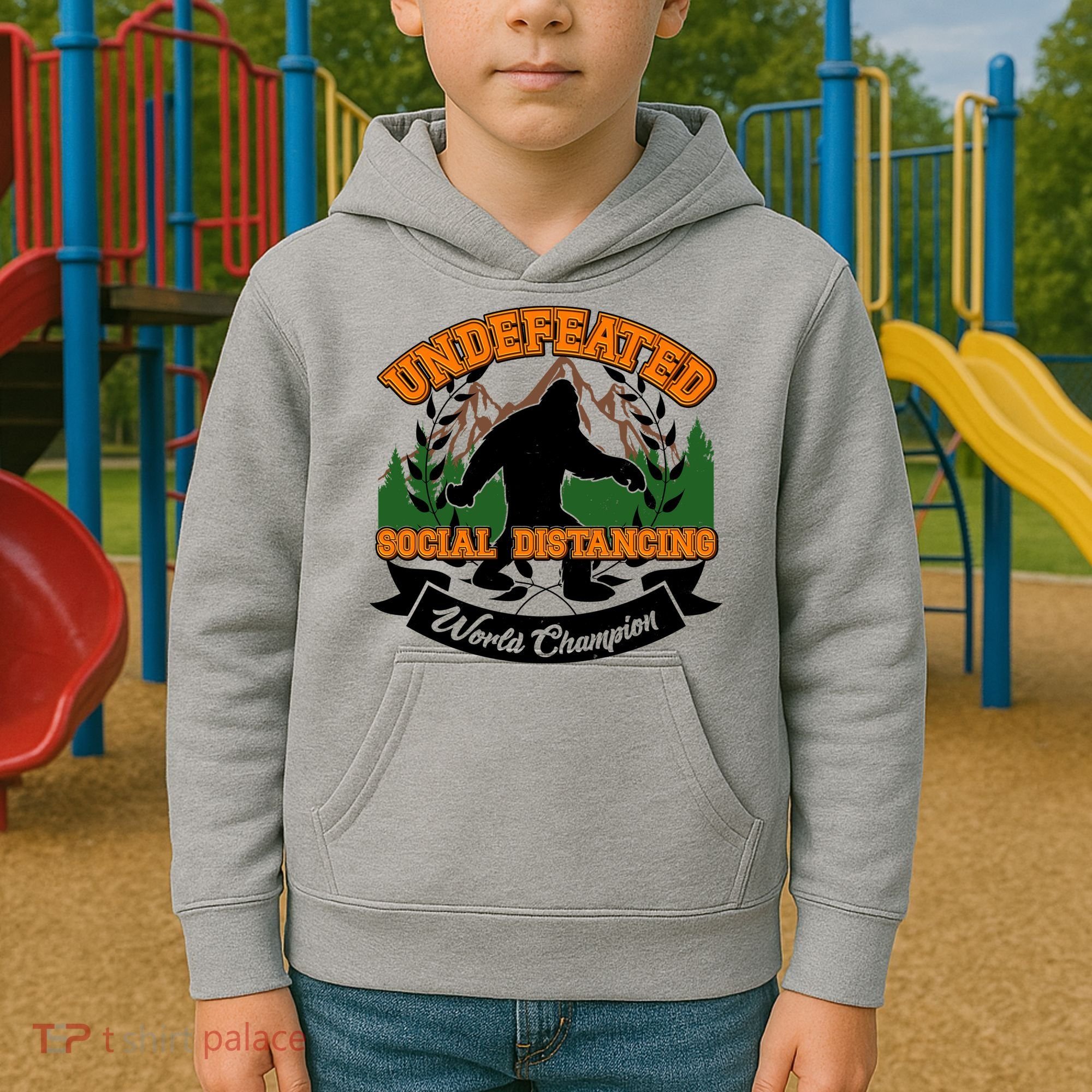 Undefeated Sasquatch Social Distancing Bigfoot Kids Hoodie